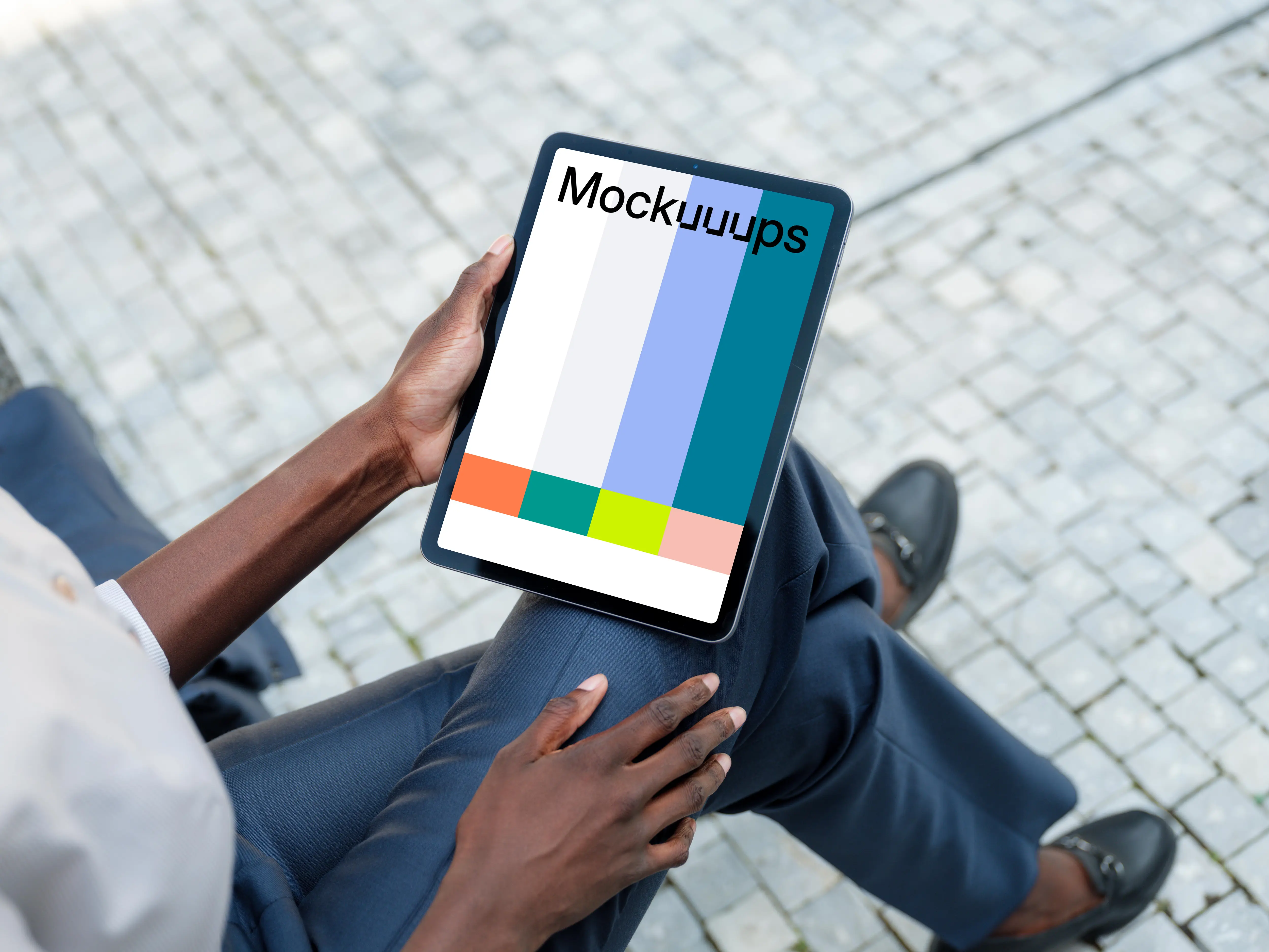 Businesswoman thriving outdoors with iPad Air in her hand