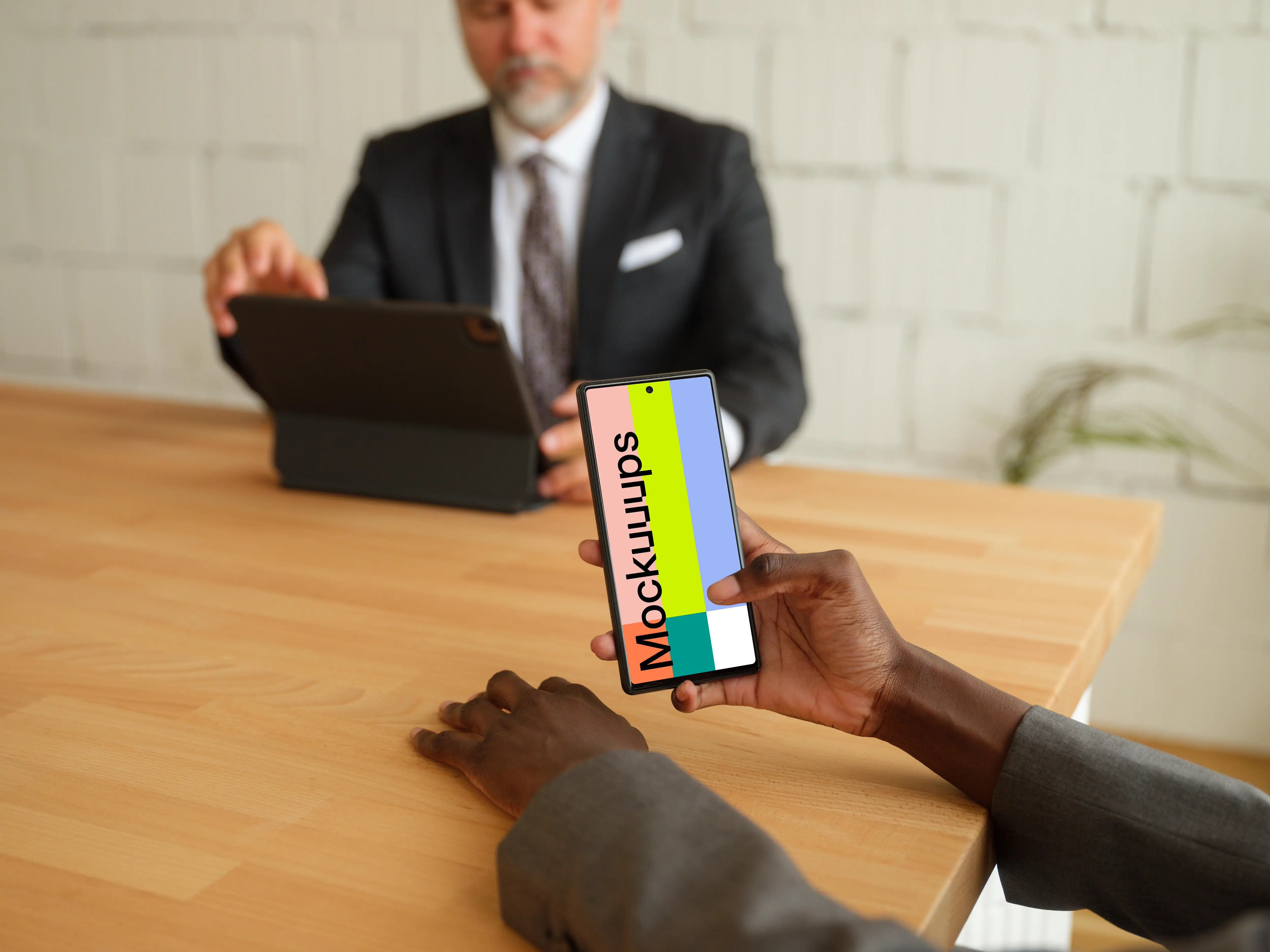 Businesswoman typing on a Google Pixel mockup