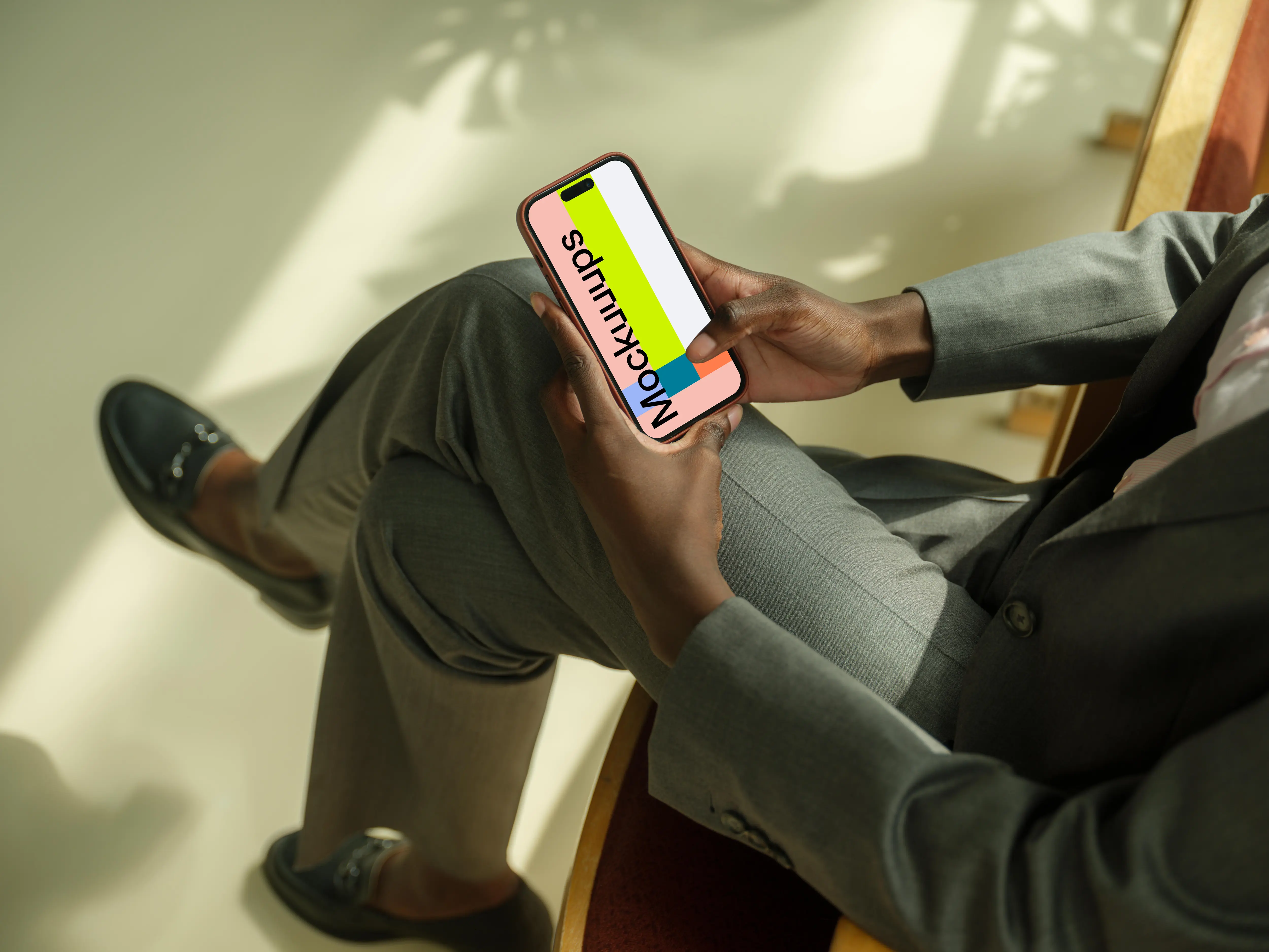 Businesswoman typing on the iPhone 14 Pro mockup