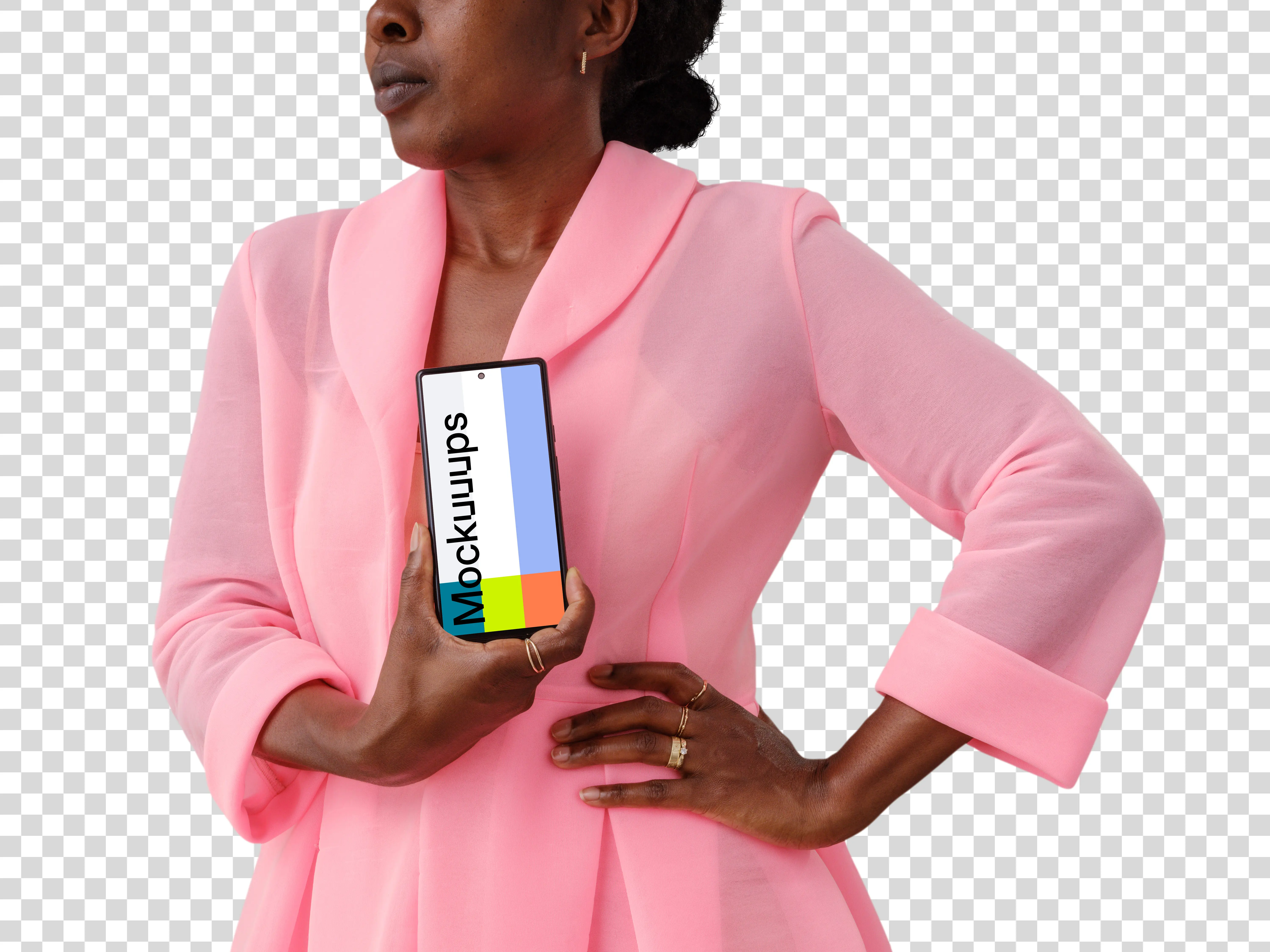 Businesswoman with a Google Pixel 6 mockup in her hand