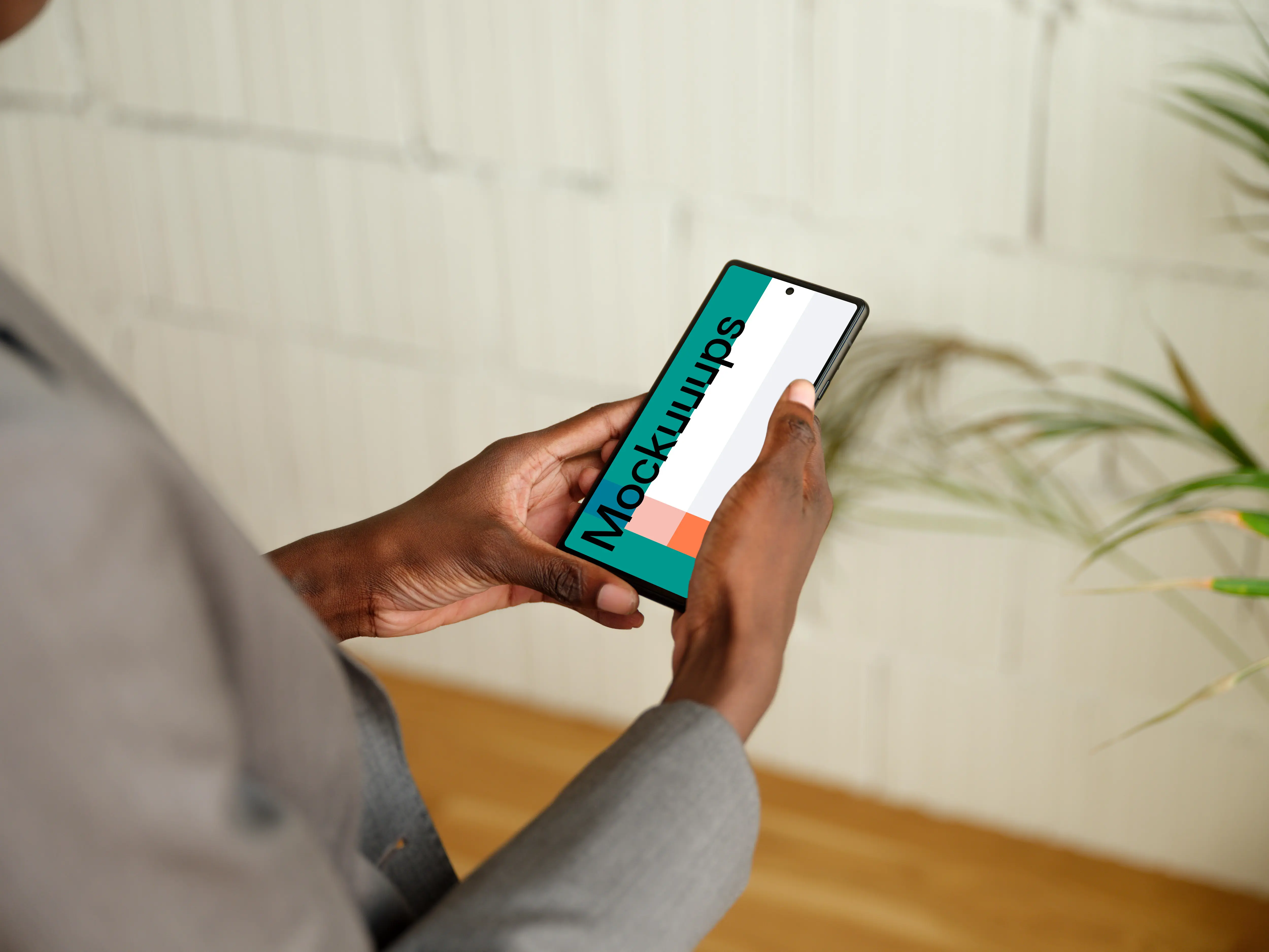 Businesswoman working on a Google Pixel mockup