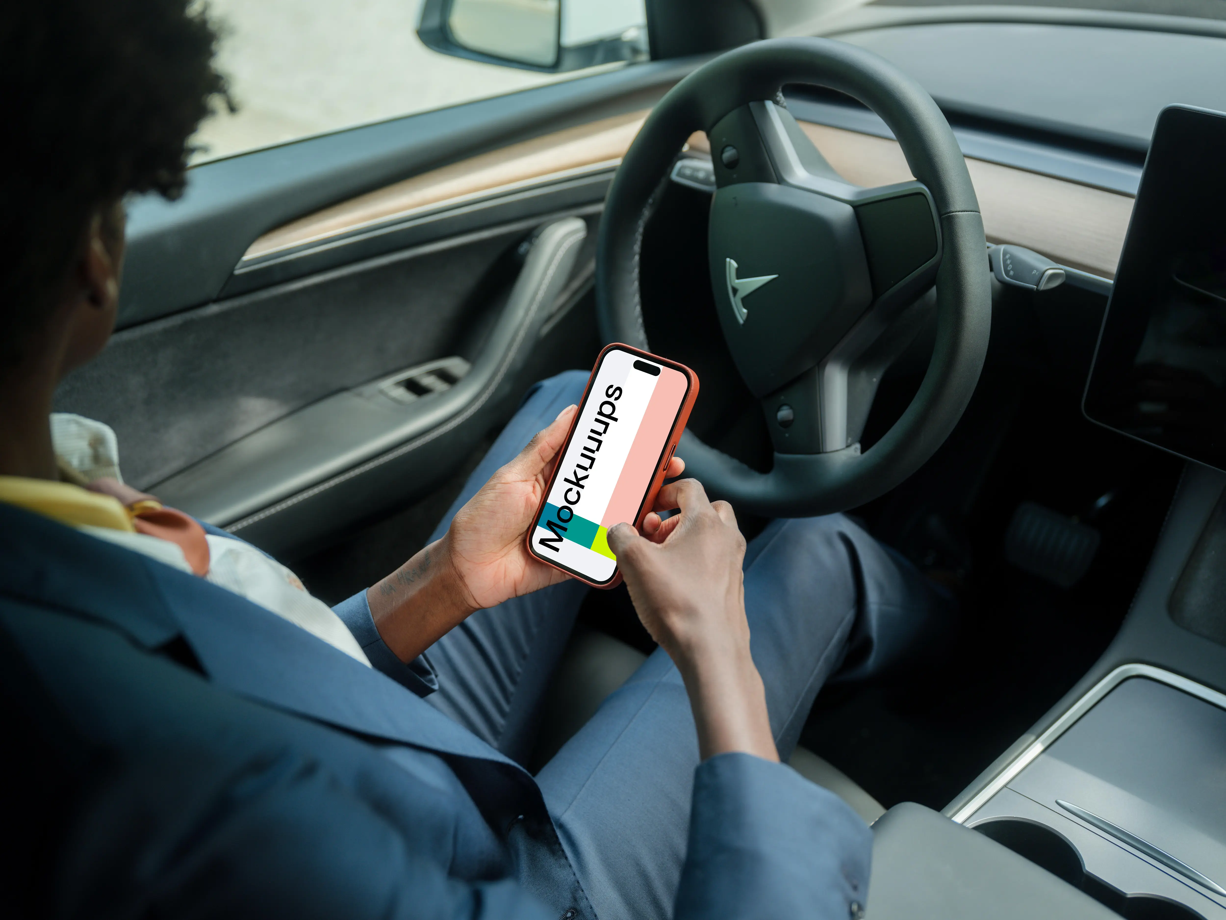 Businesswoman working on a iPhone mockup