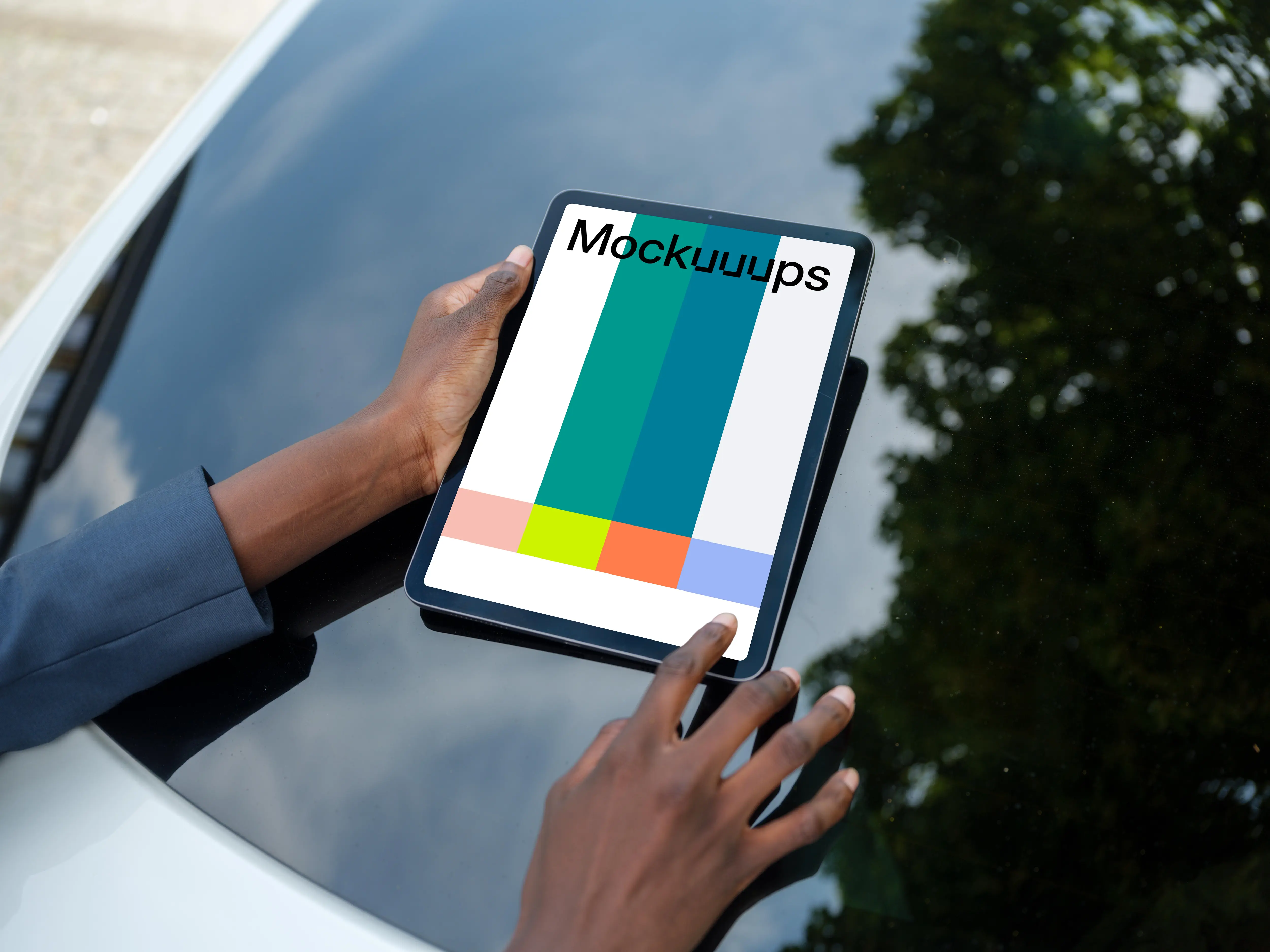 Businesswoman working on an iPad Air mockup