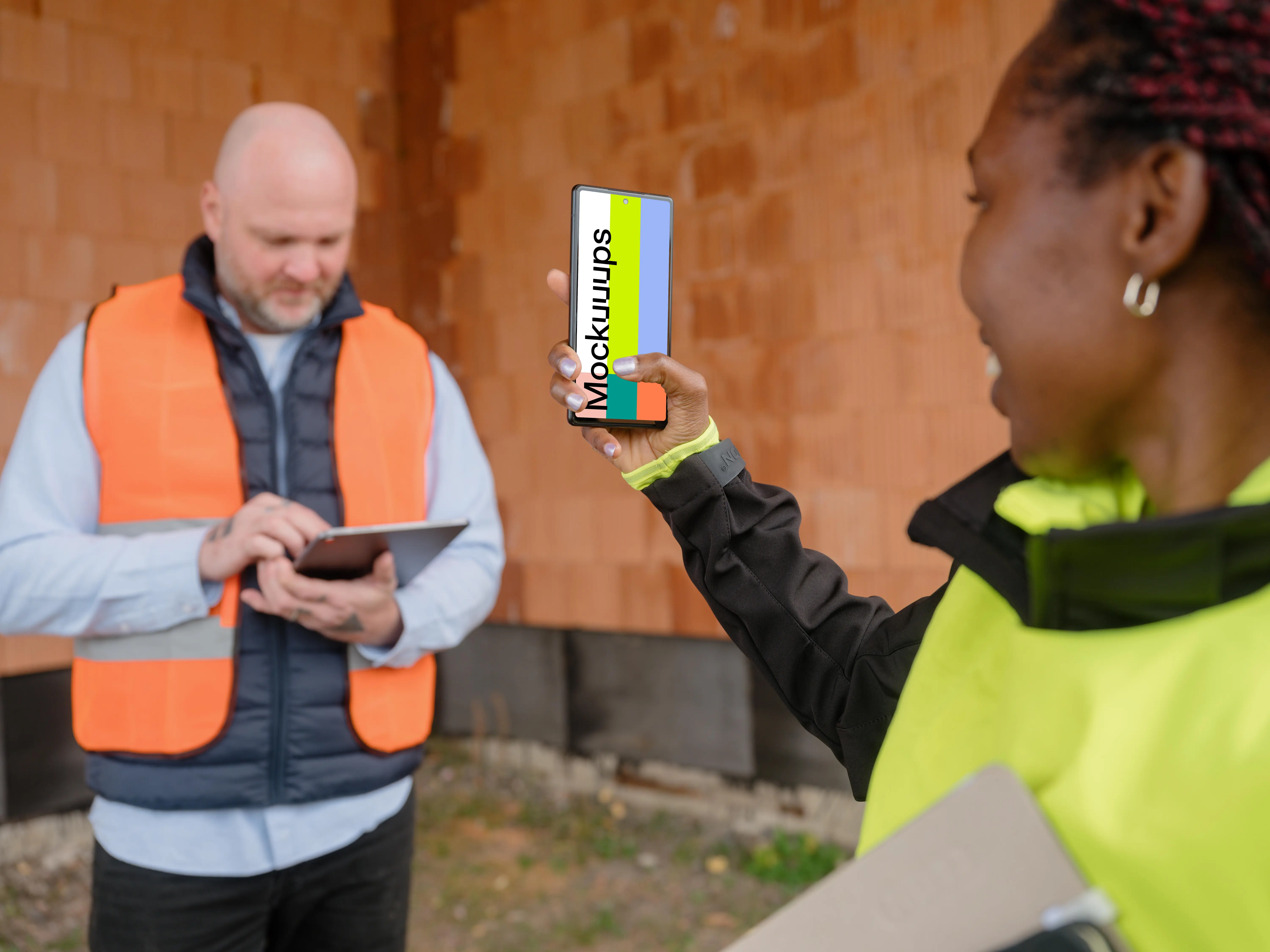 Capturing the construction area with a phone mockup