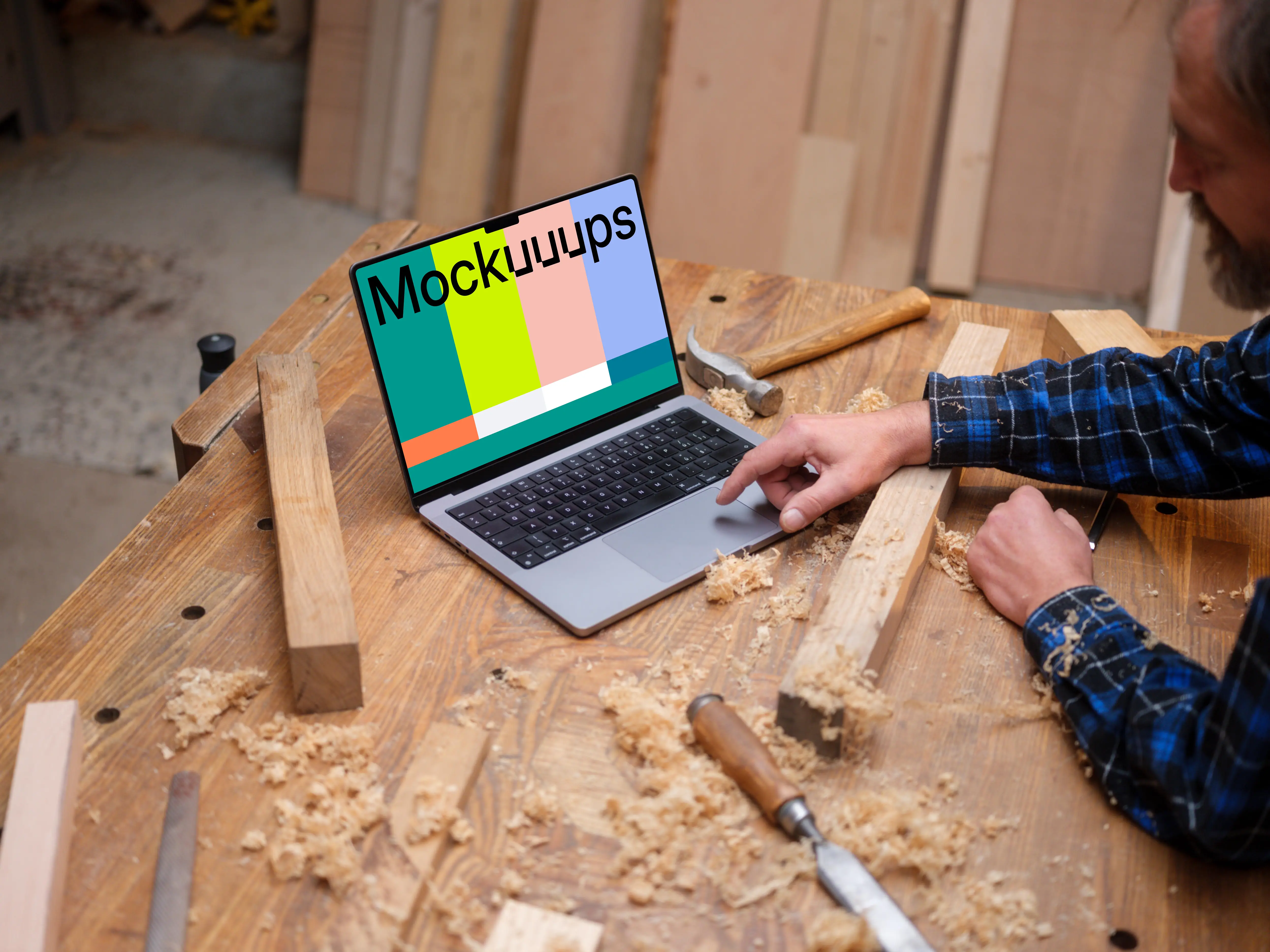 Carpenter scrolling on a MacBook Pro 14" mockup