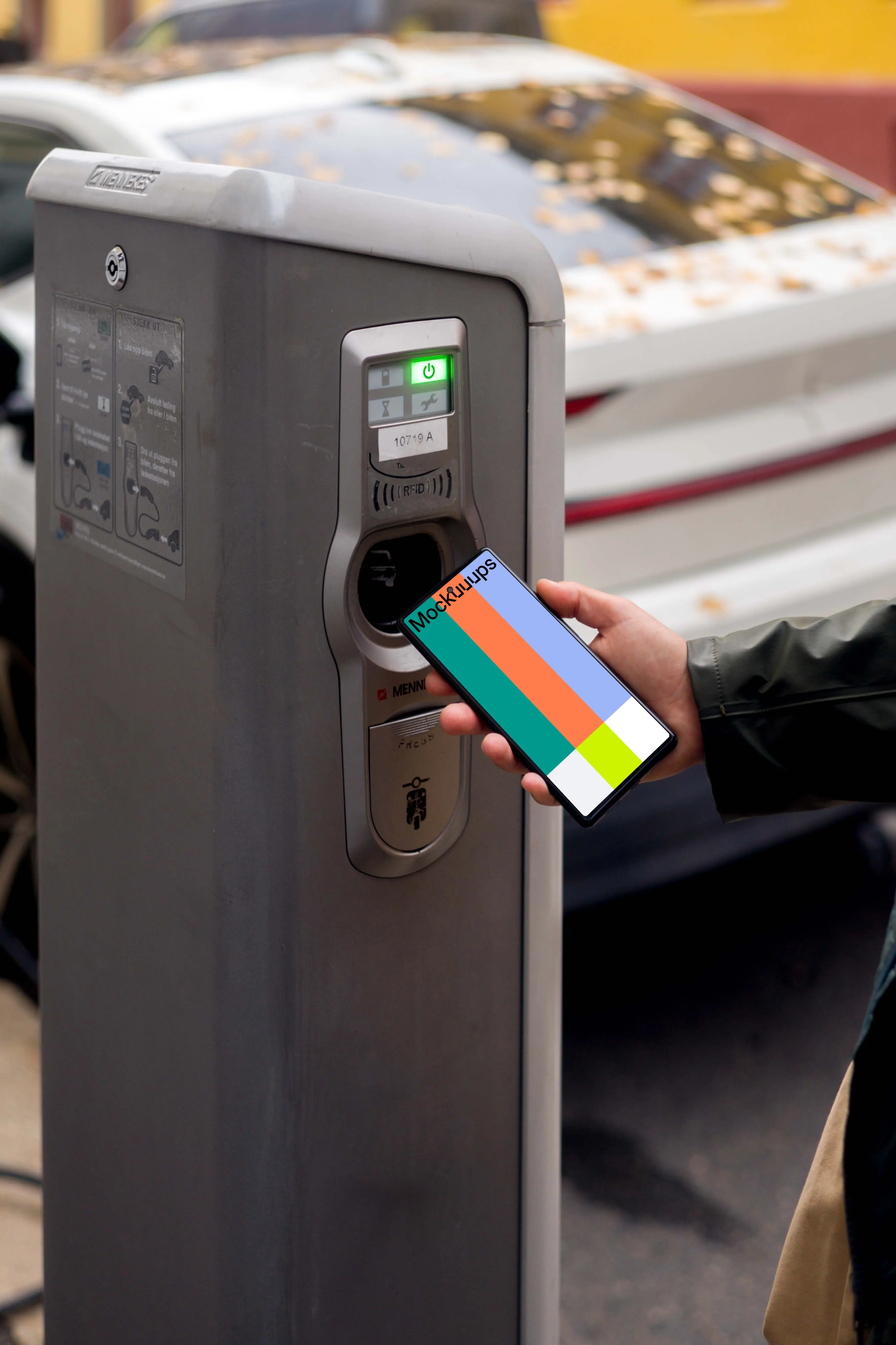 Charging station for electric cars and smartphone mockup