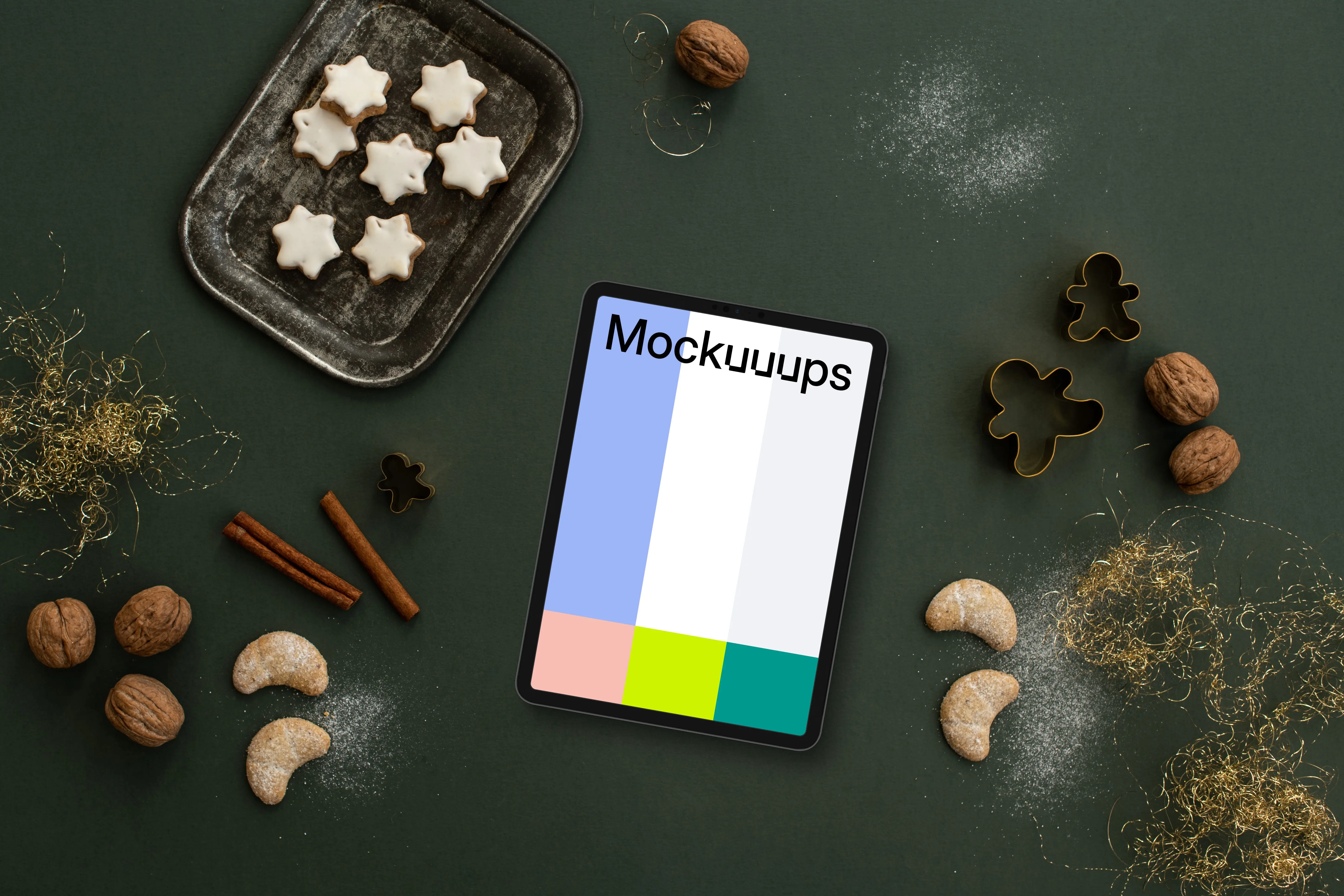 Christmas design mockup with a tablet