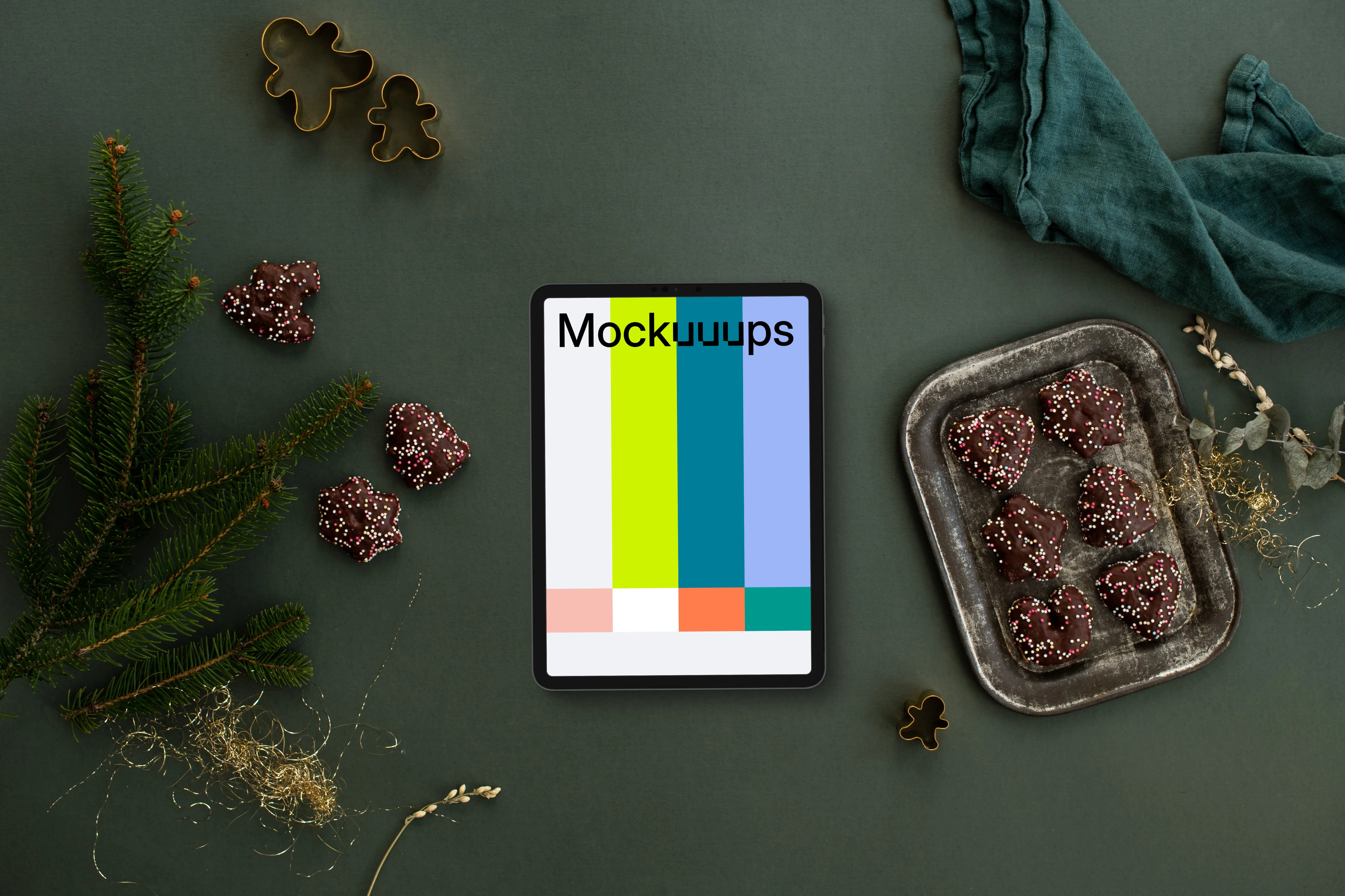 Christmas pastry and tablet mockup