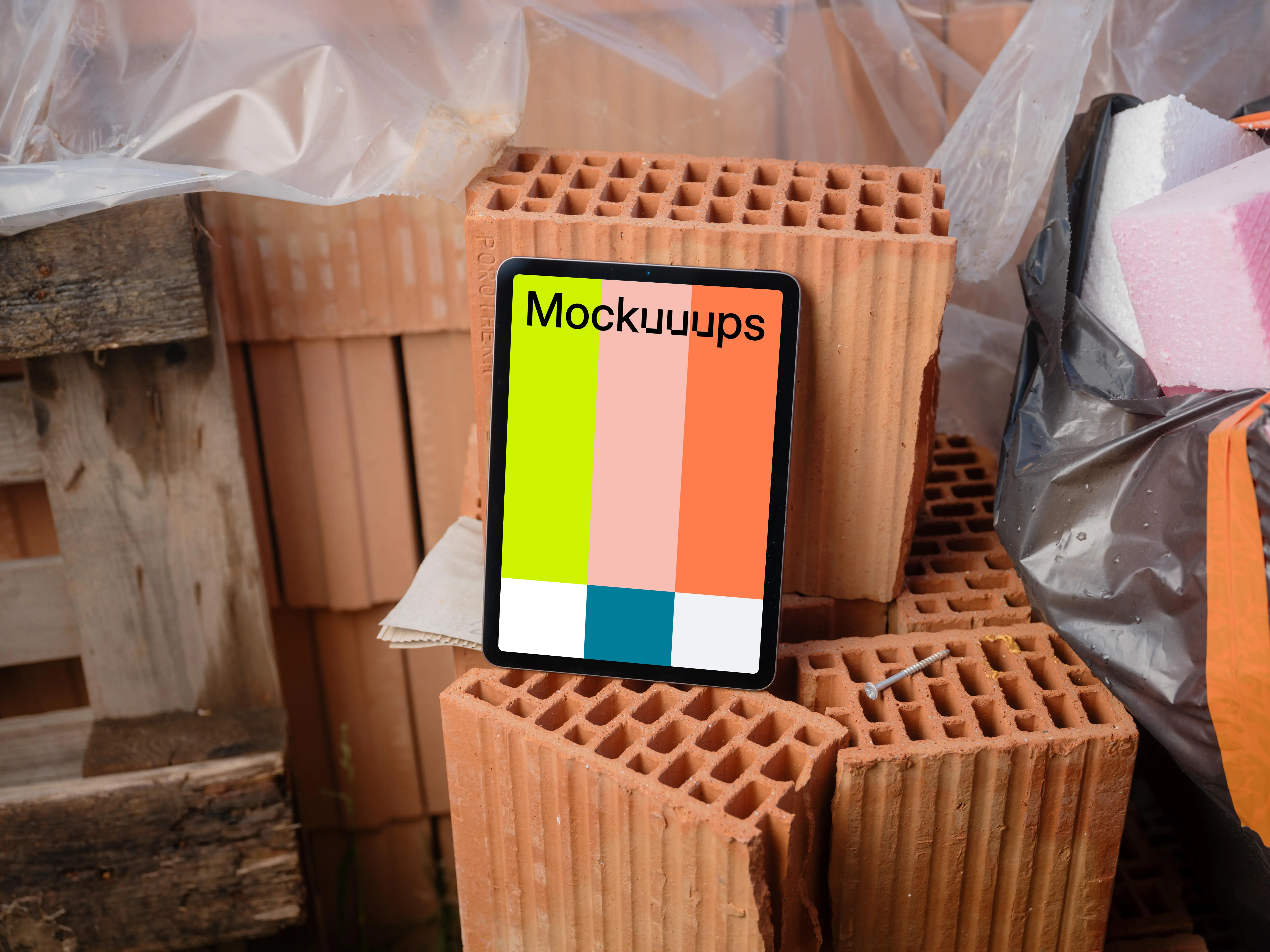 Construction environment with an Ipad mockup