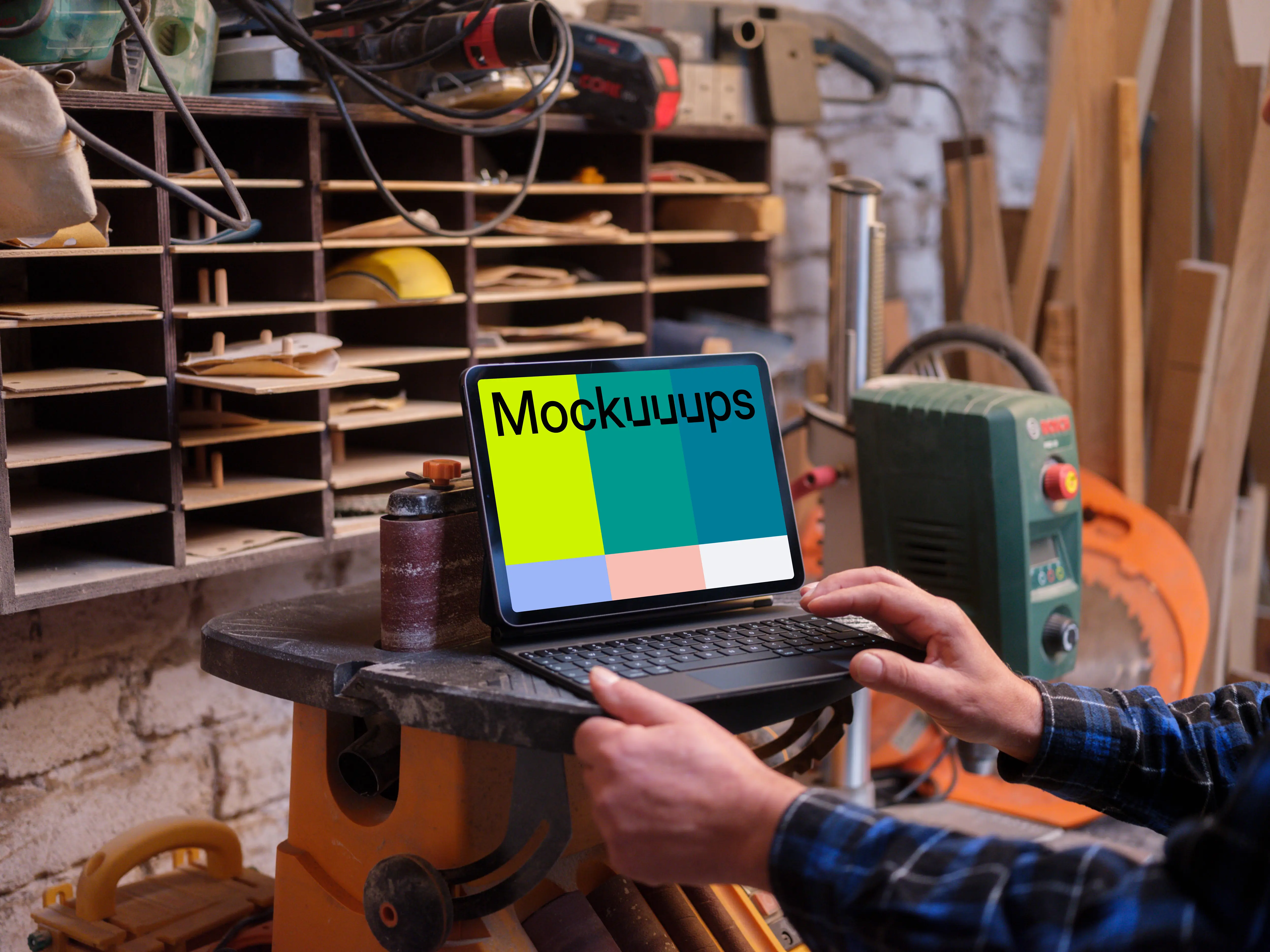 Crafter working on an iPad Air mockup