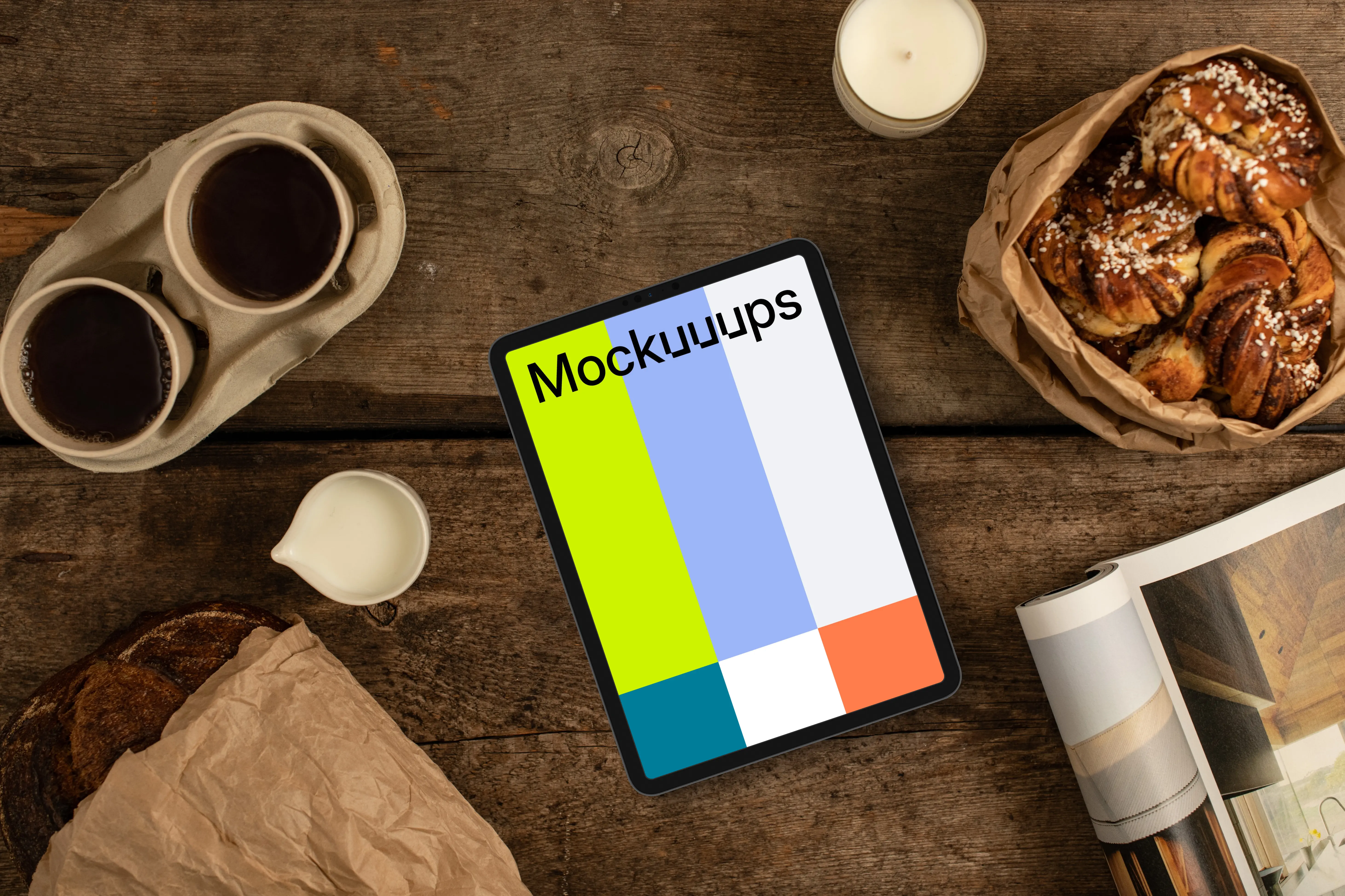 Cups of coffee and tablet mockup