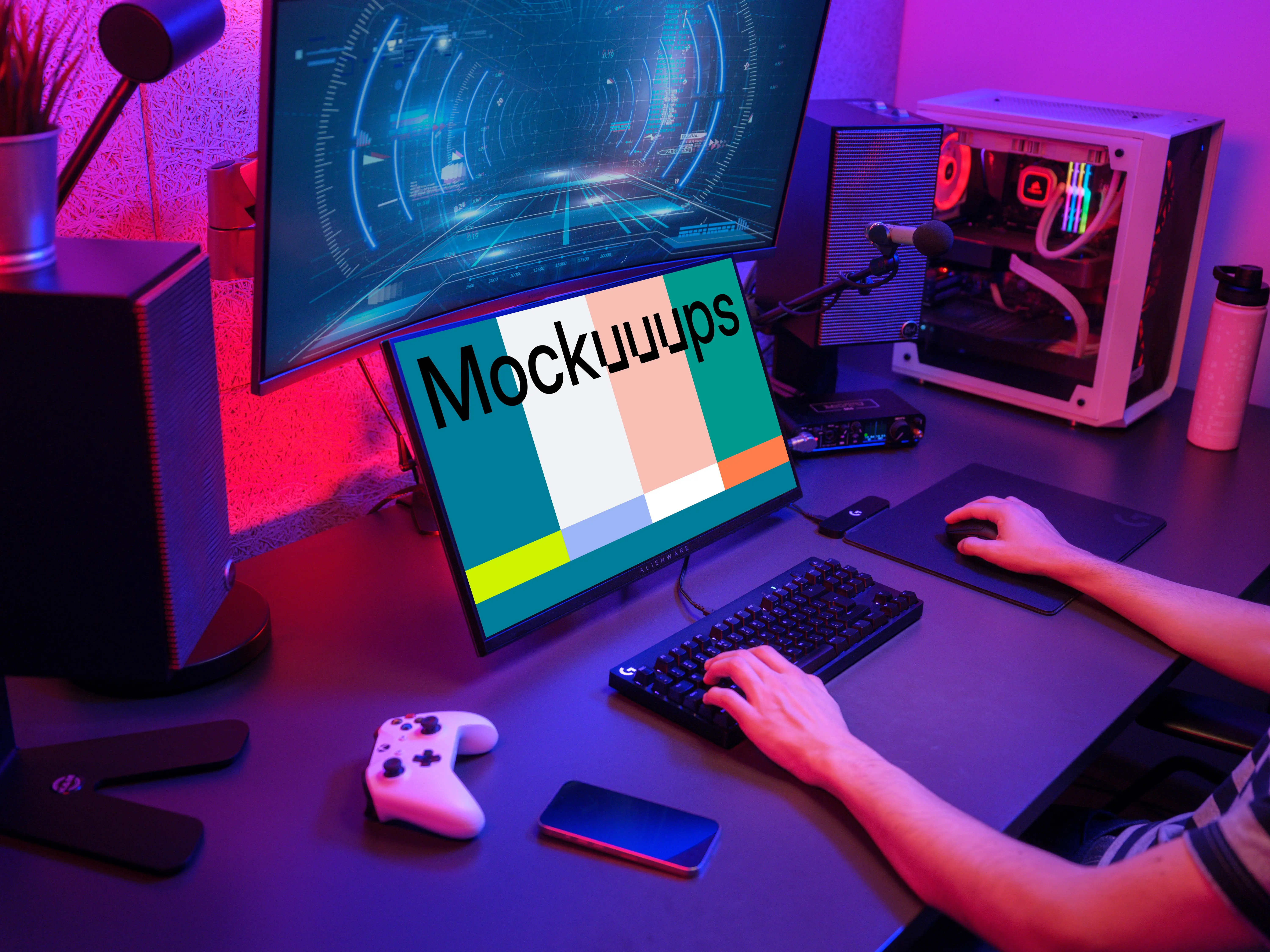 Dell display mockup in dynamic gaming setup