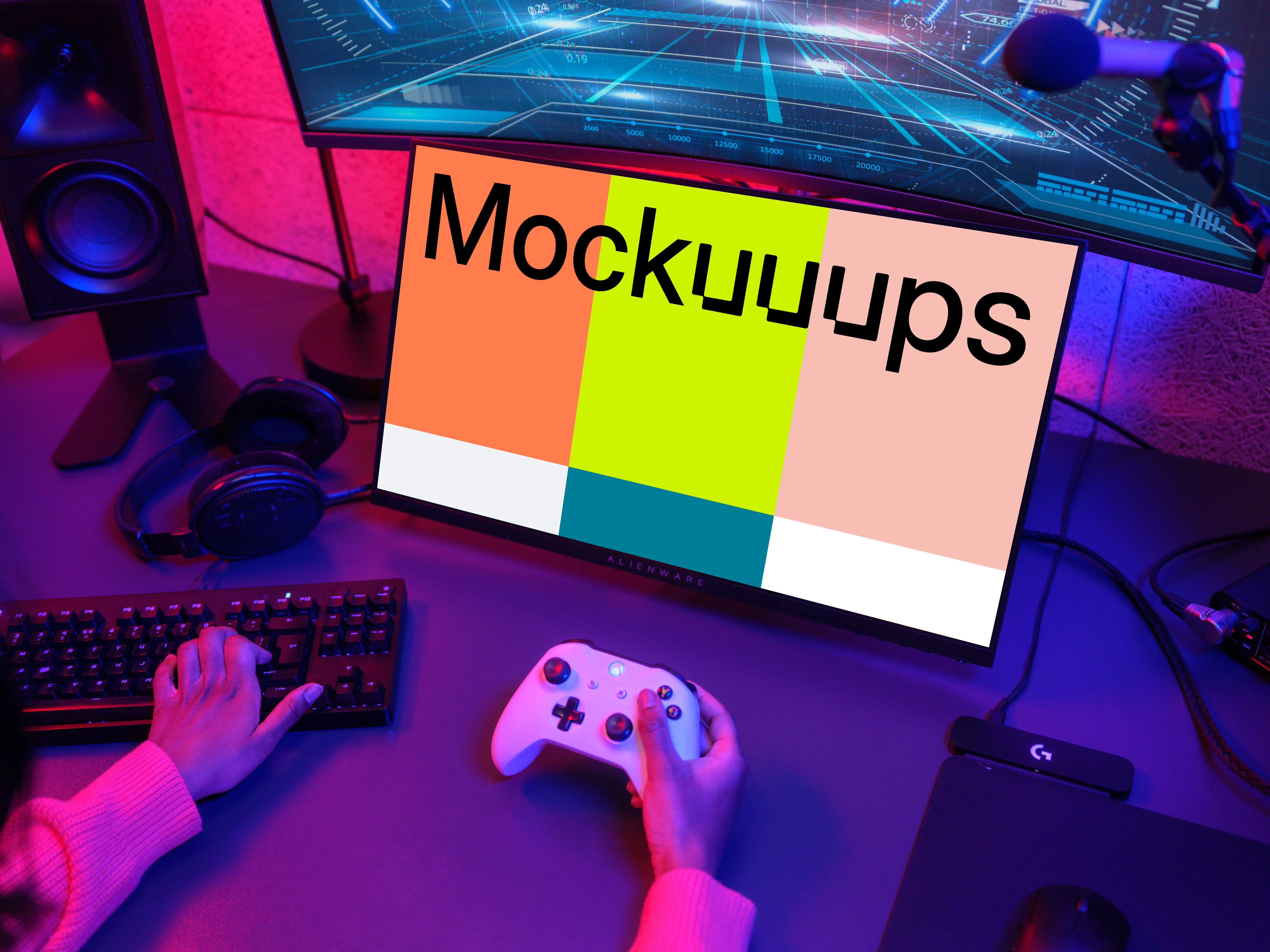 Dell display mockup in gaming setup