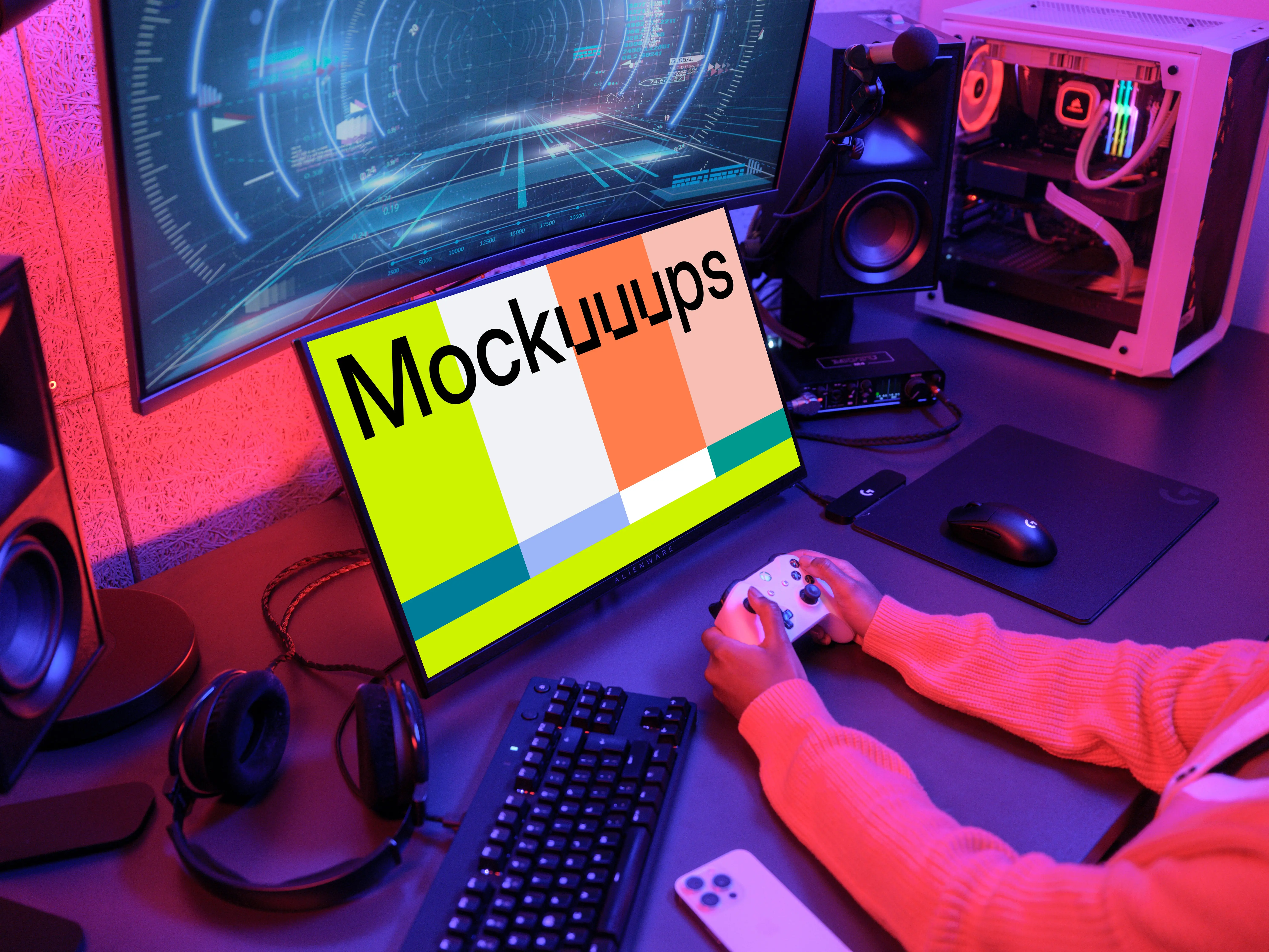 Dell display mockup with gaming setup