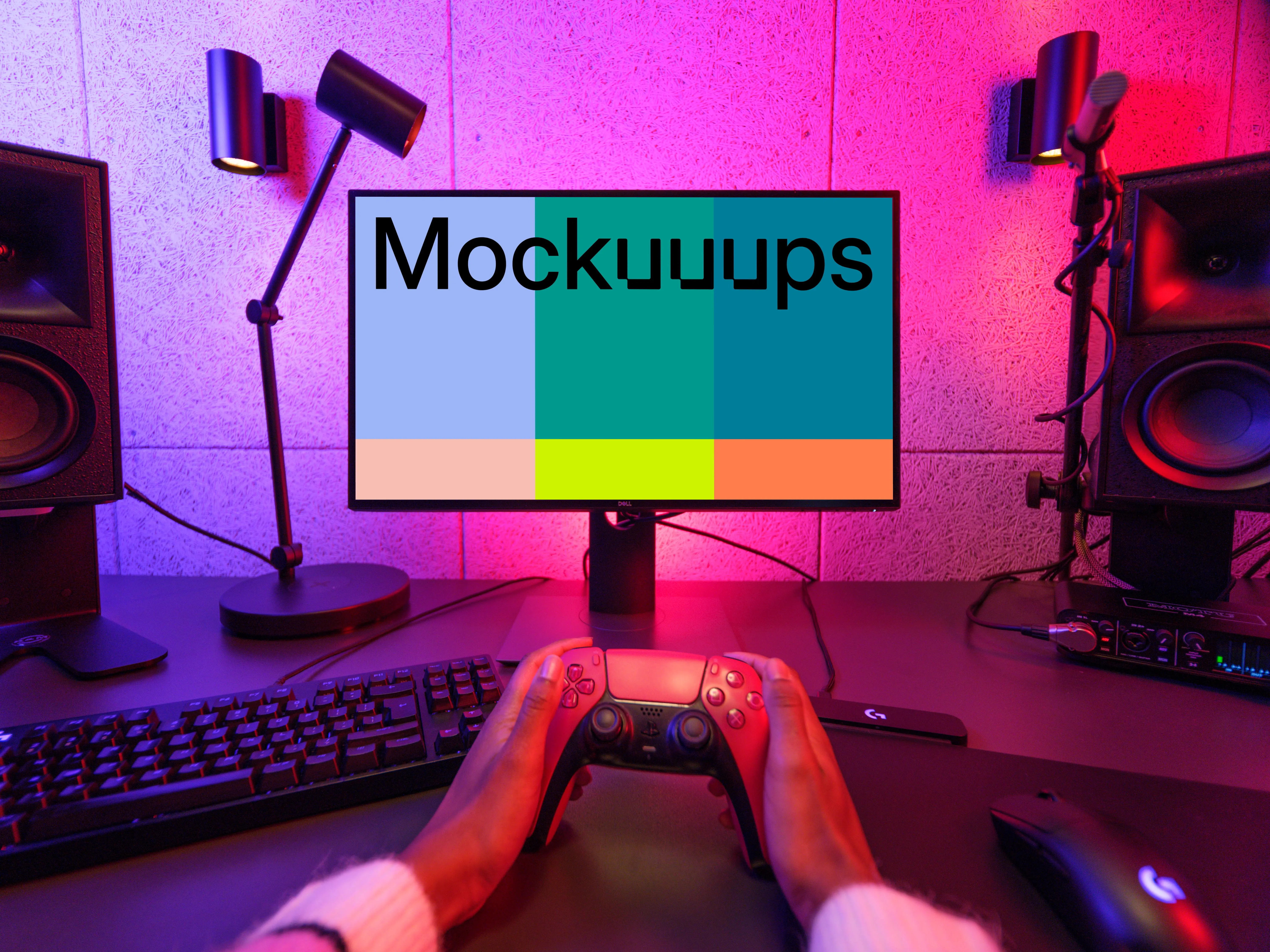 Dell monitor mockup with gaming setup