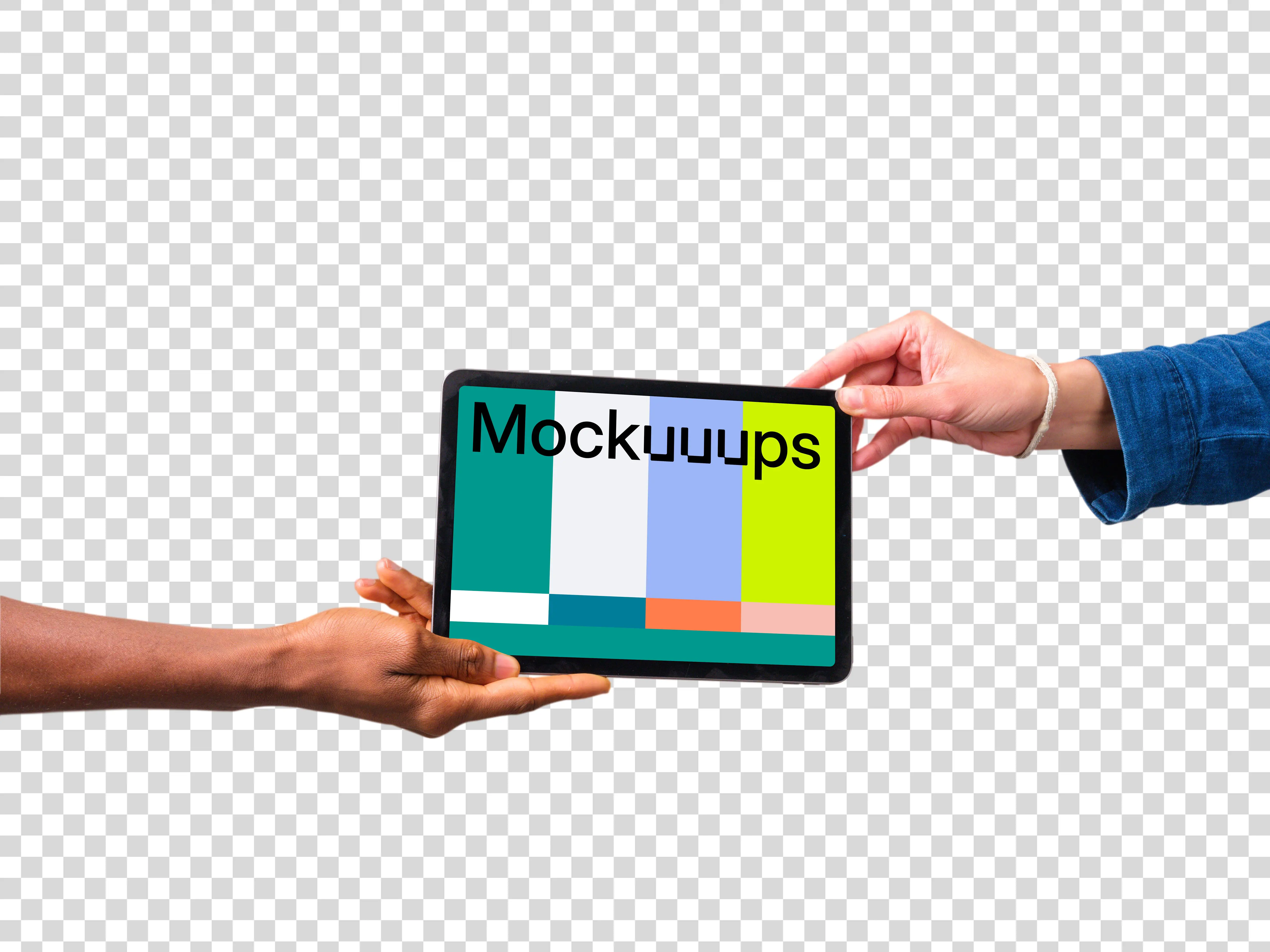 Diverse hands holding iPad mockup