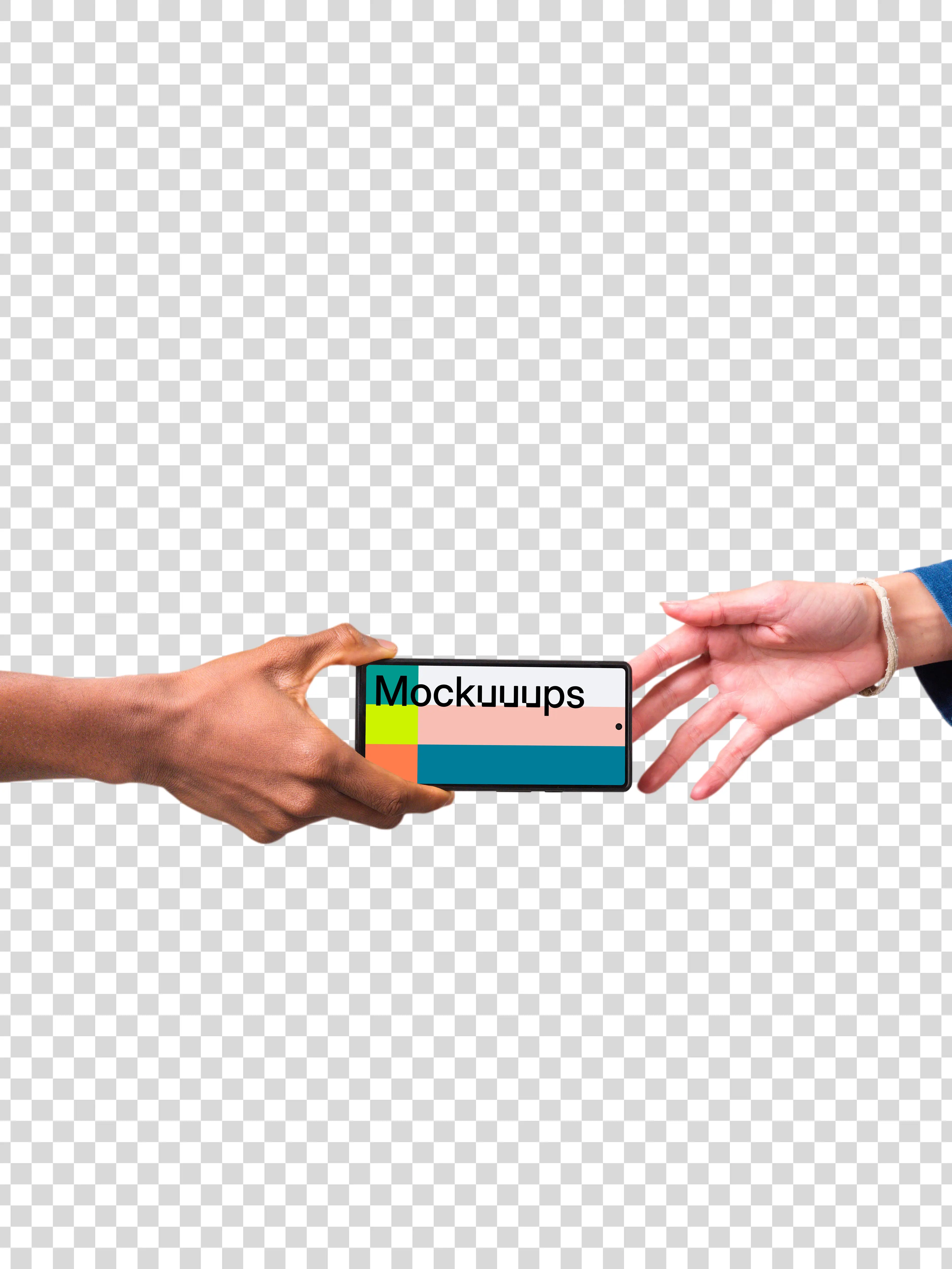 Diverse hands reaching to Google Pixel mockup