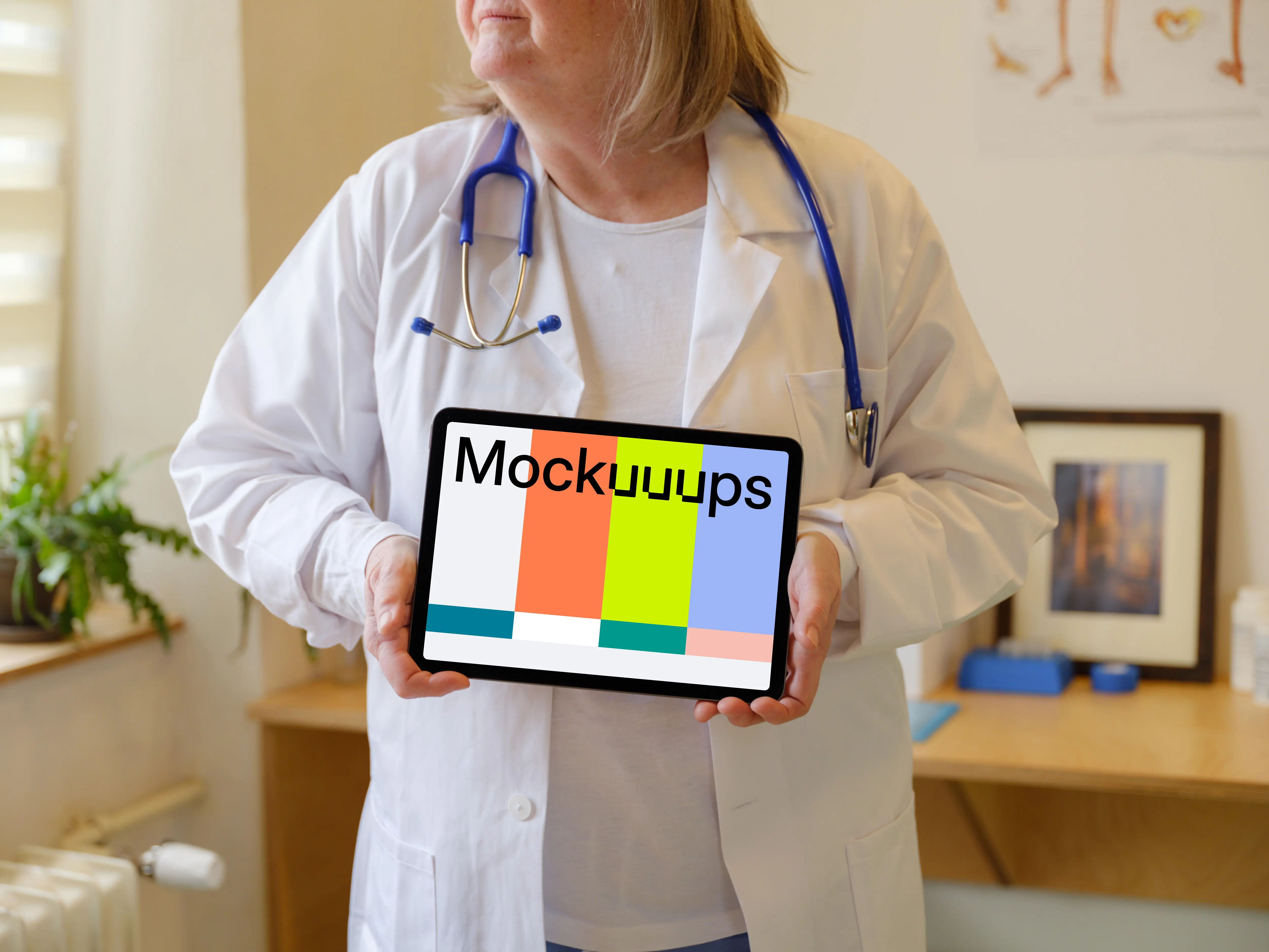 Doctor holding an iPad Air mockup