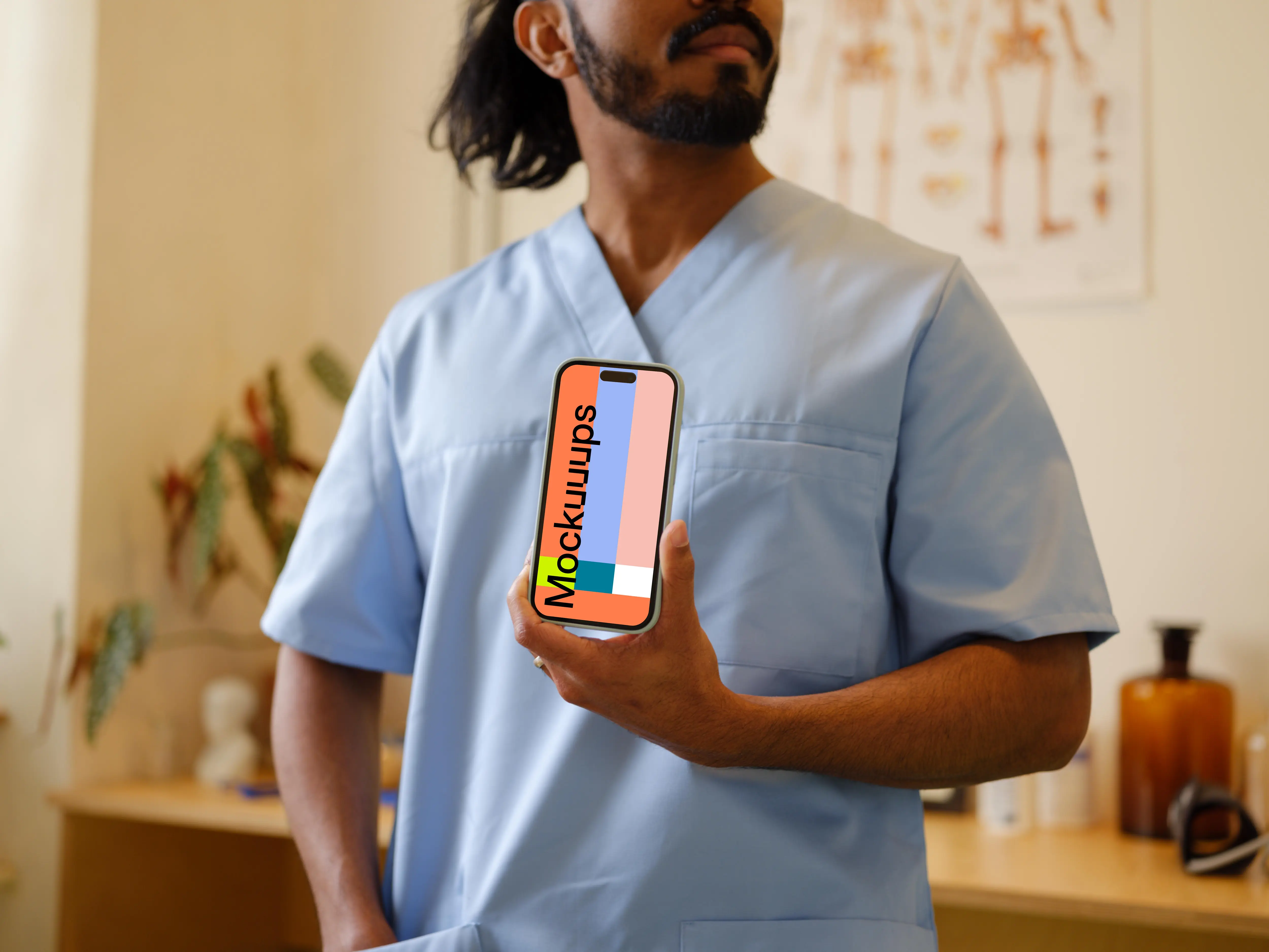 Doctor holding an iPhone mockup