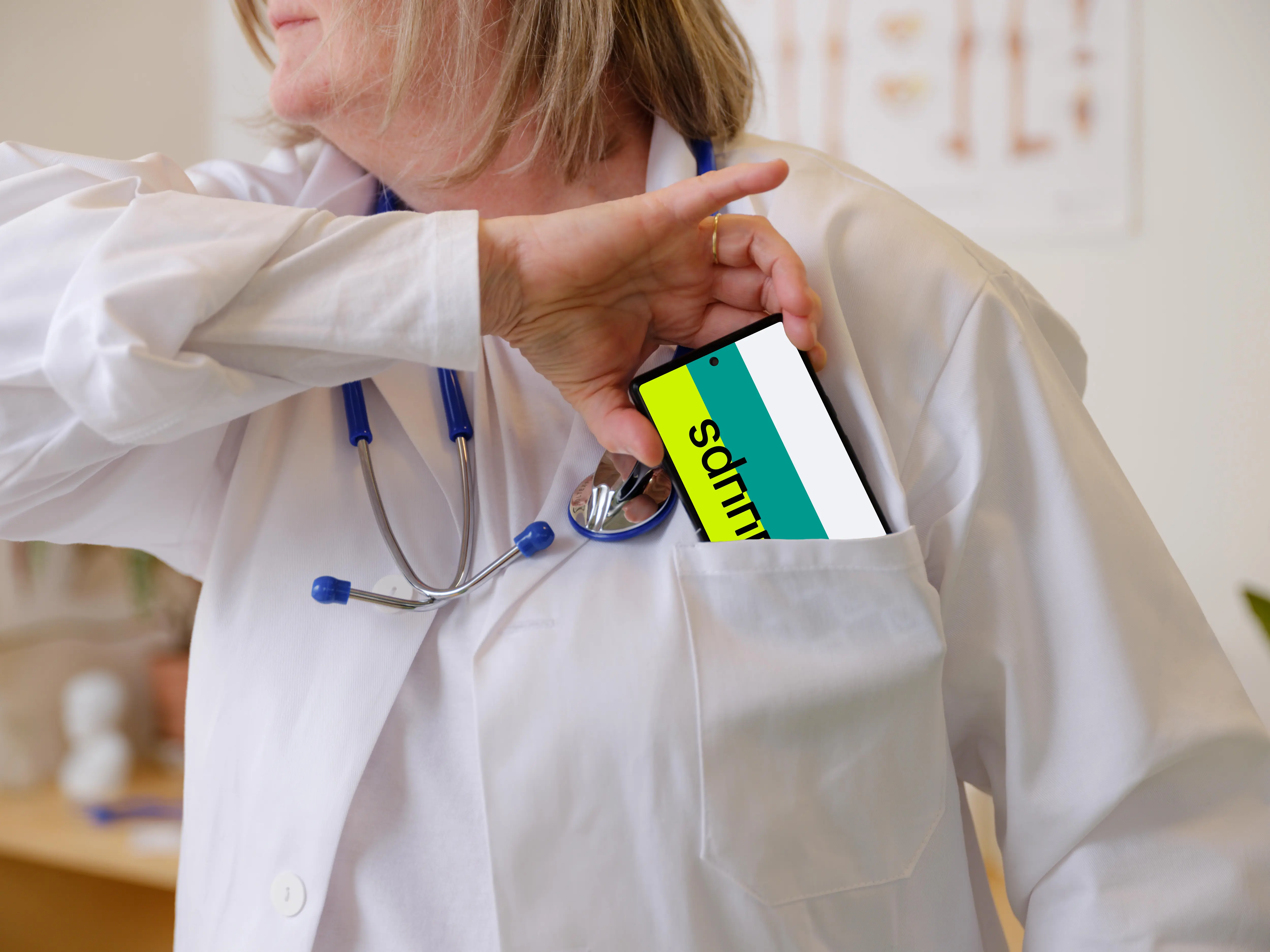 Doctor putting the Google Pixel 6 into her pocket
