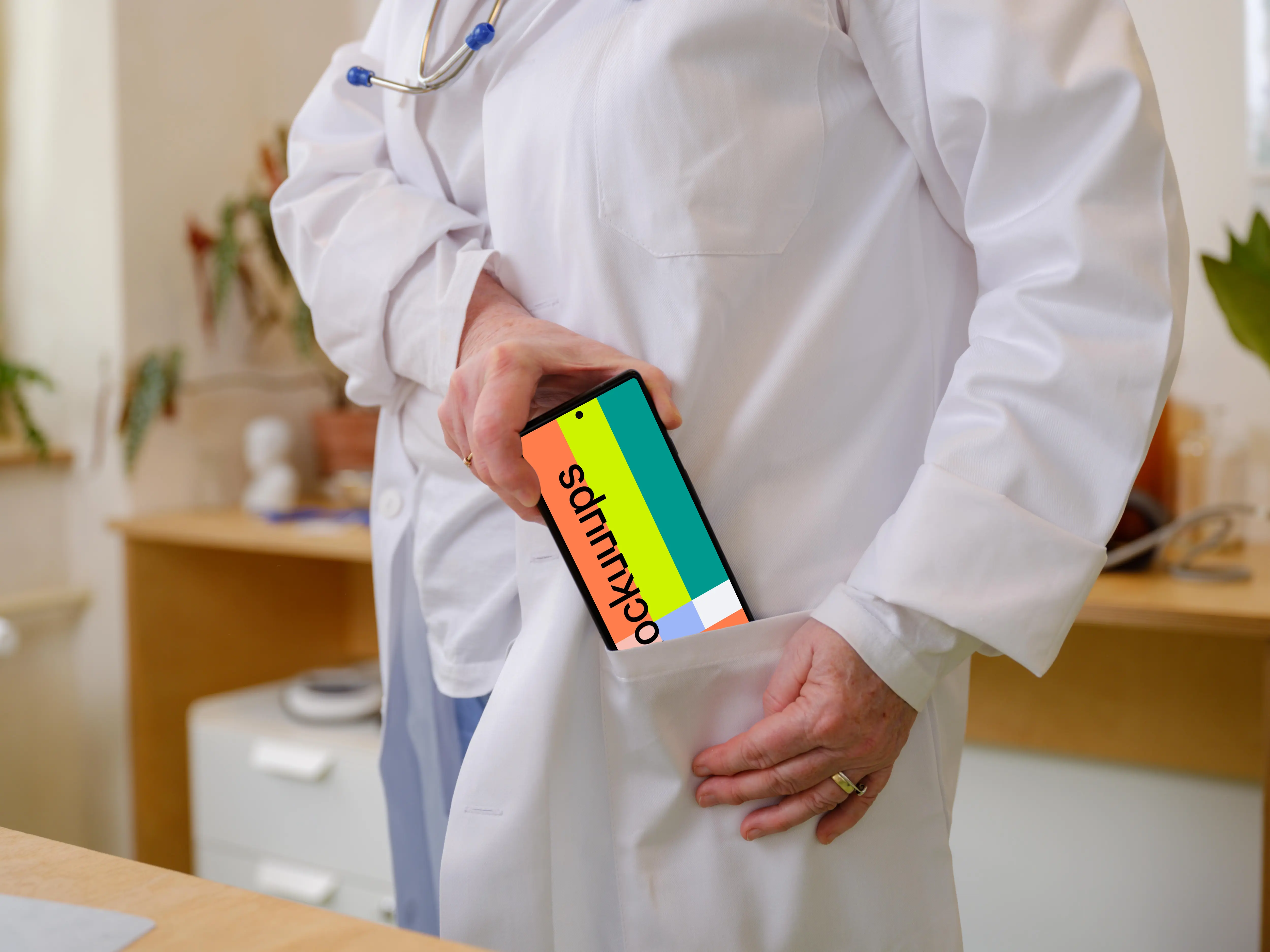 Doctor putting the phone into her pocket