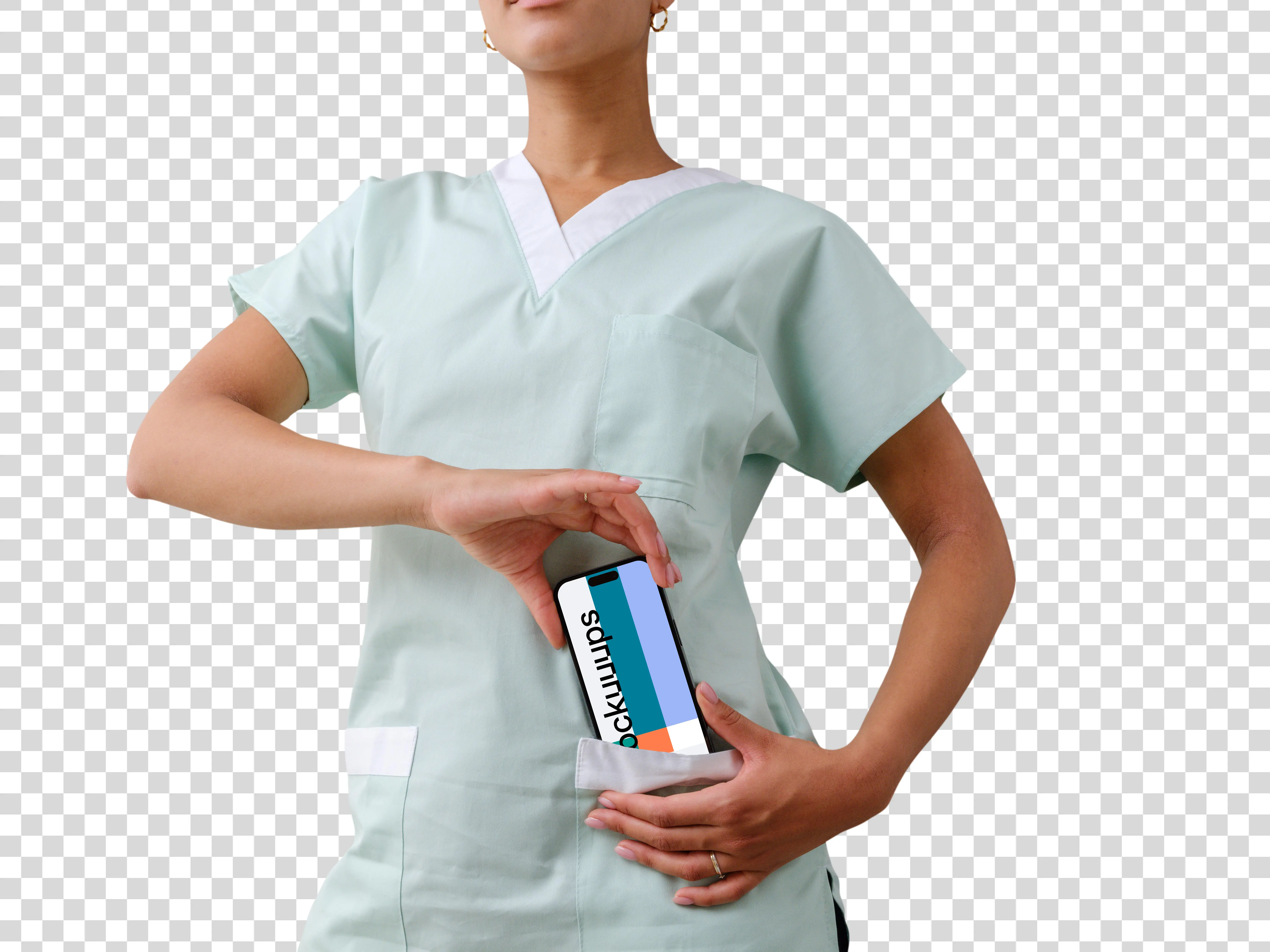 Doctor with an iPhone mockup in her hand