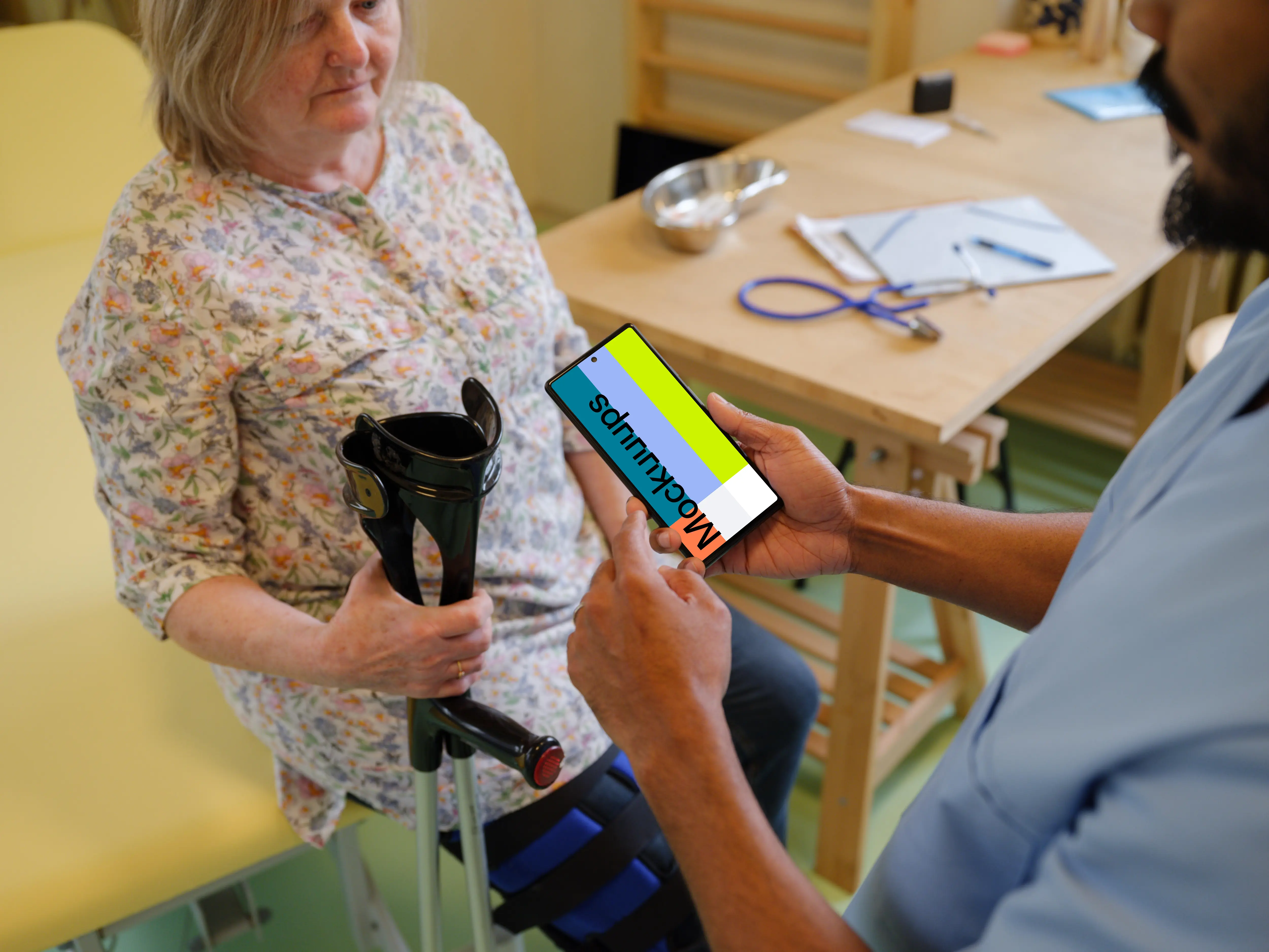 Doctor with Google Pixel 6 mockup in his hand