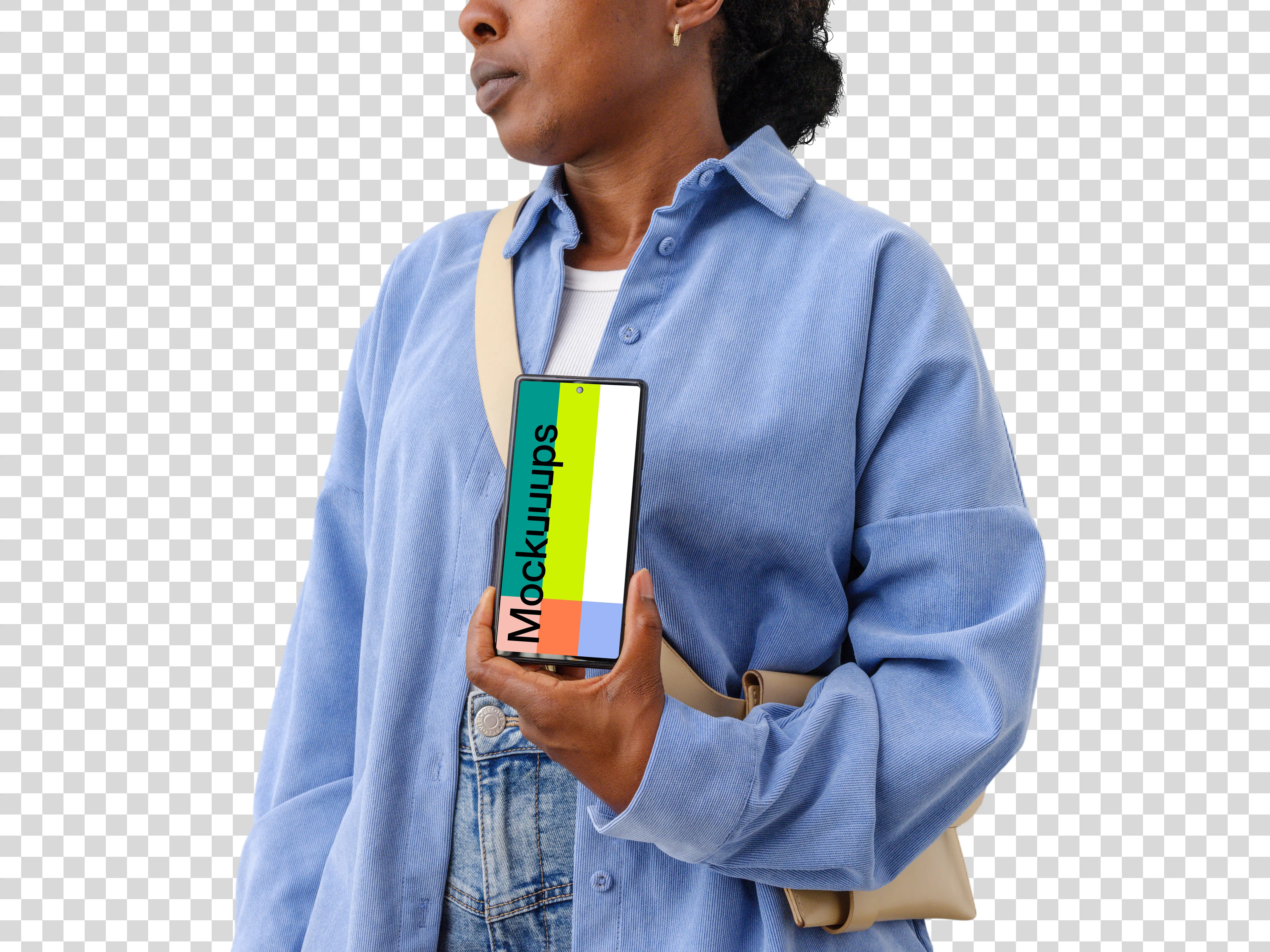 Everyday casual look scene with a Google Pixel mockup