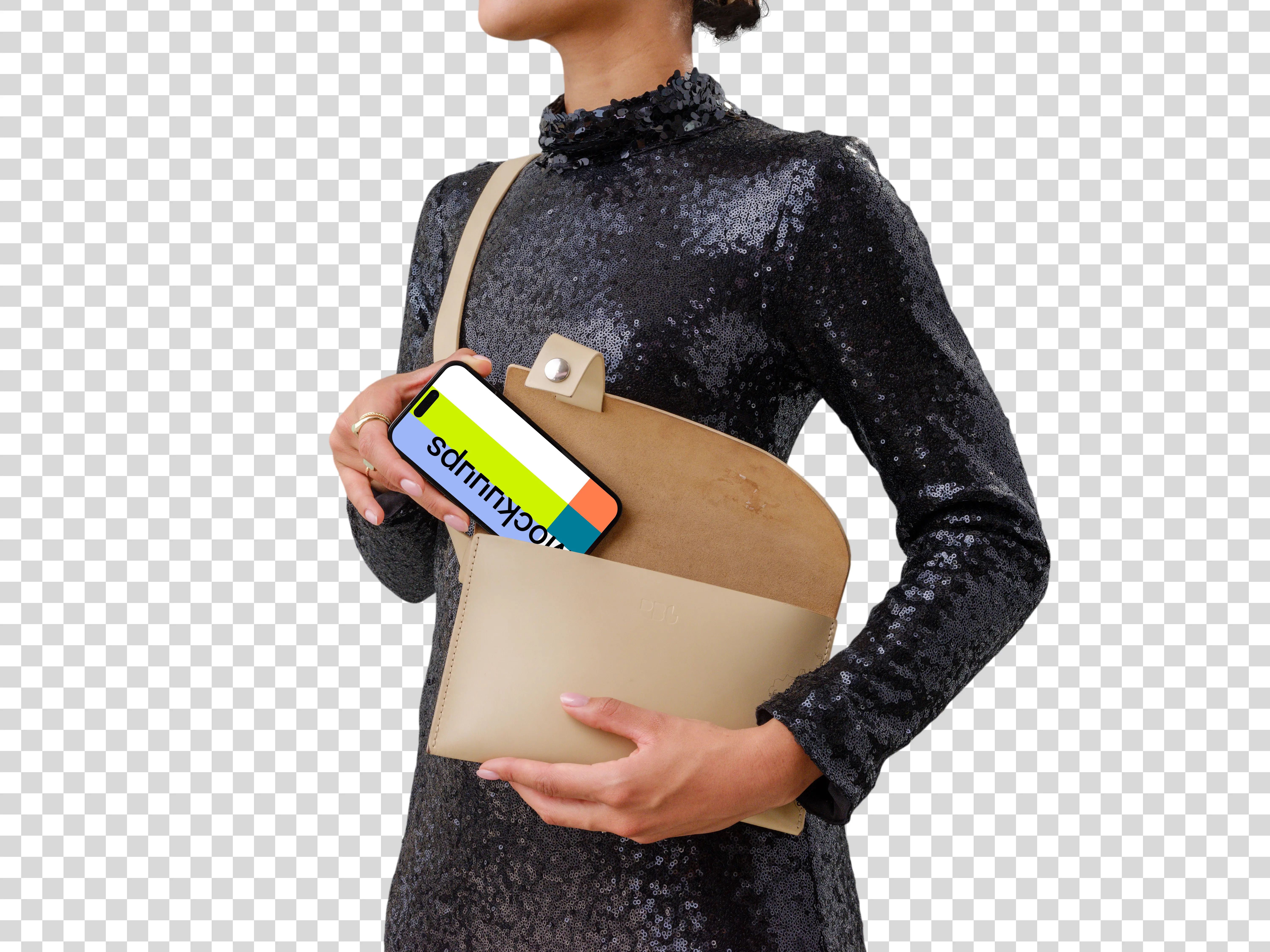 Extravagant moment with an iPhone mockup in female hand