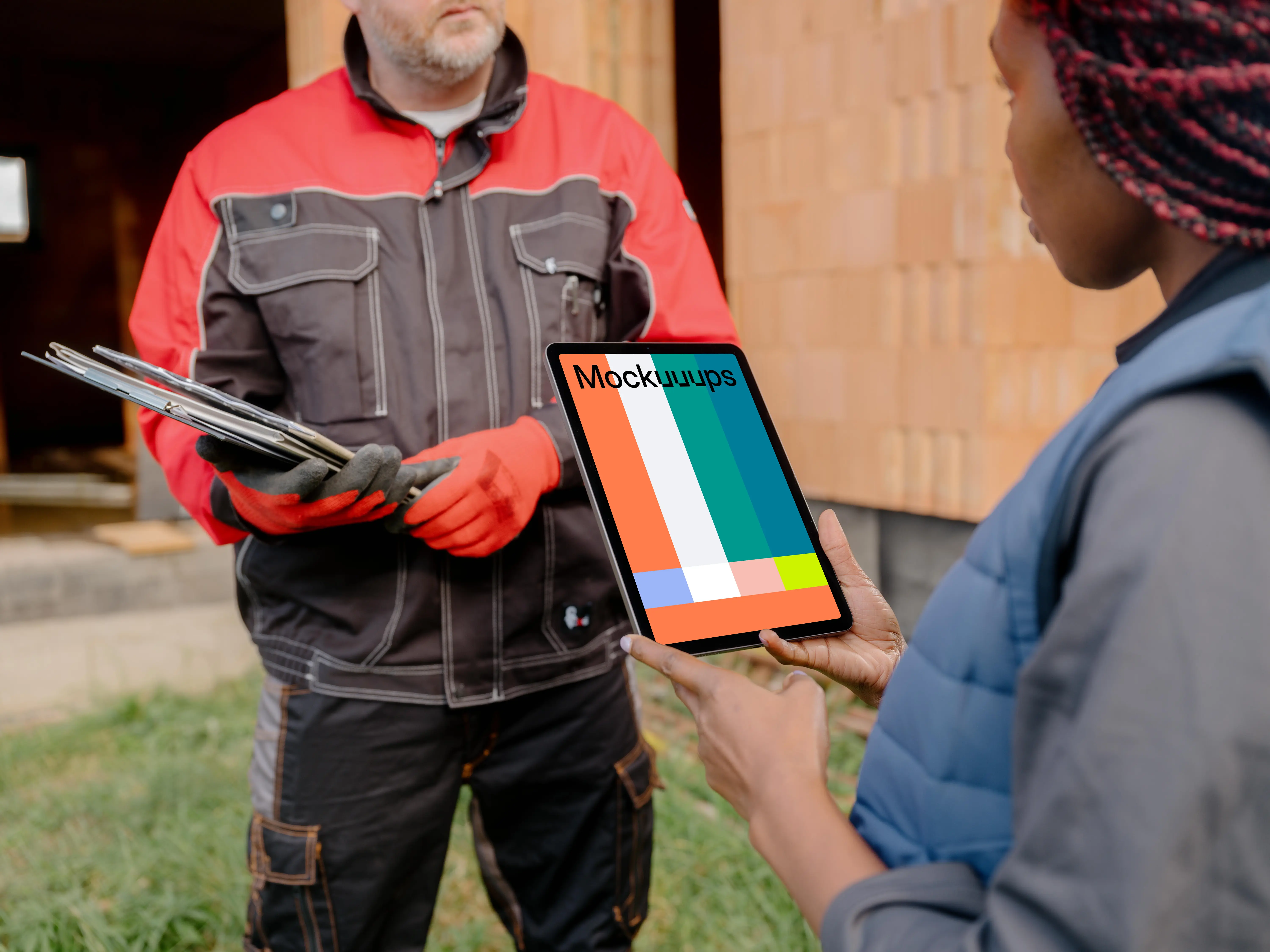 Female architect holding an iPad mockup