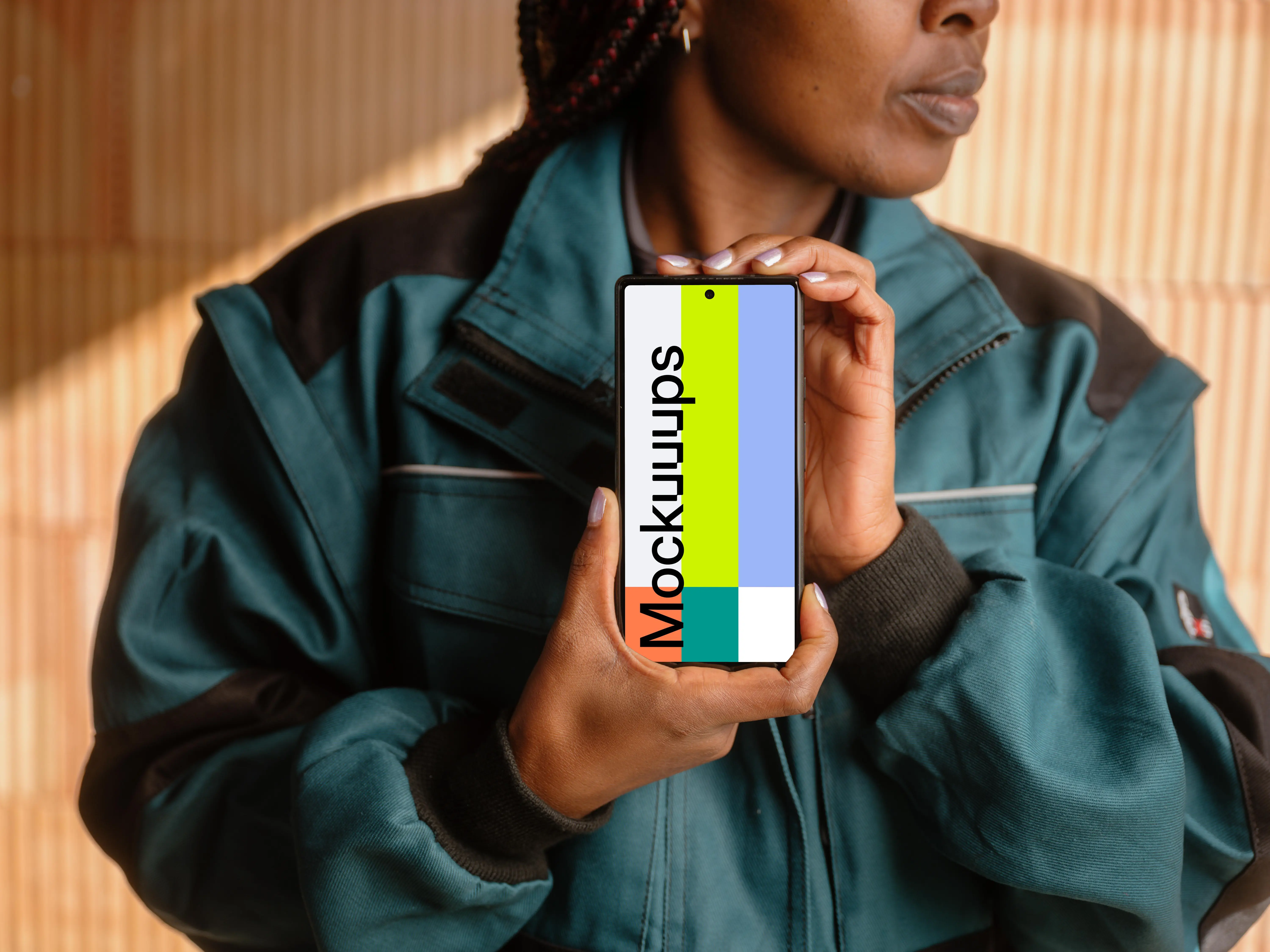 Female architect with a smartphone mockup