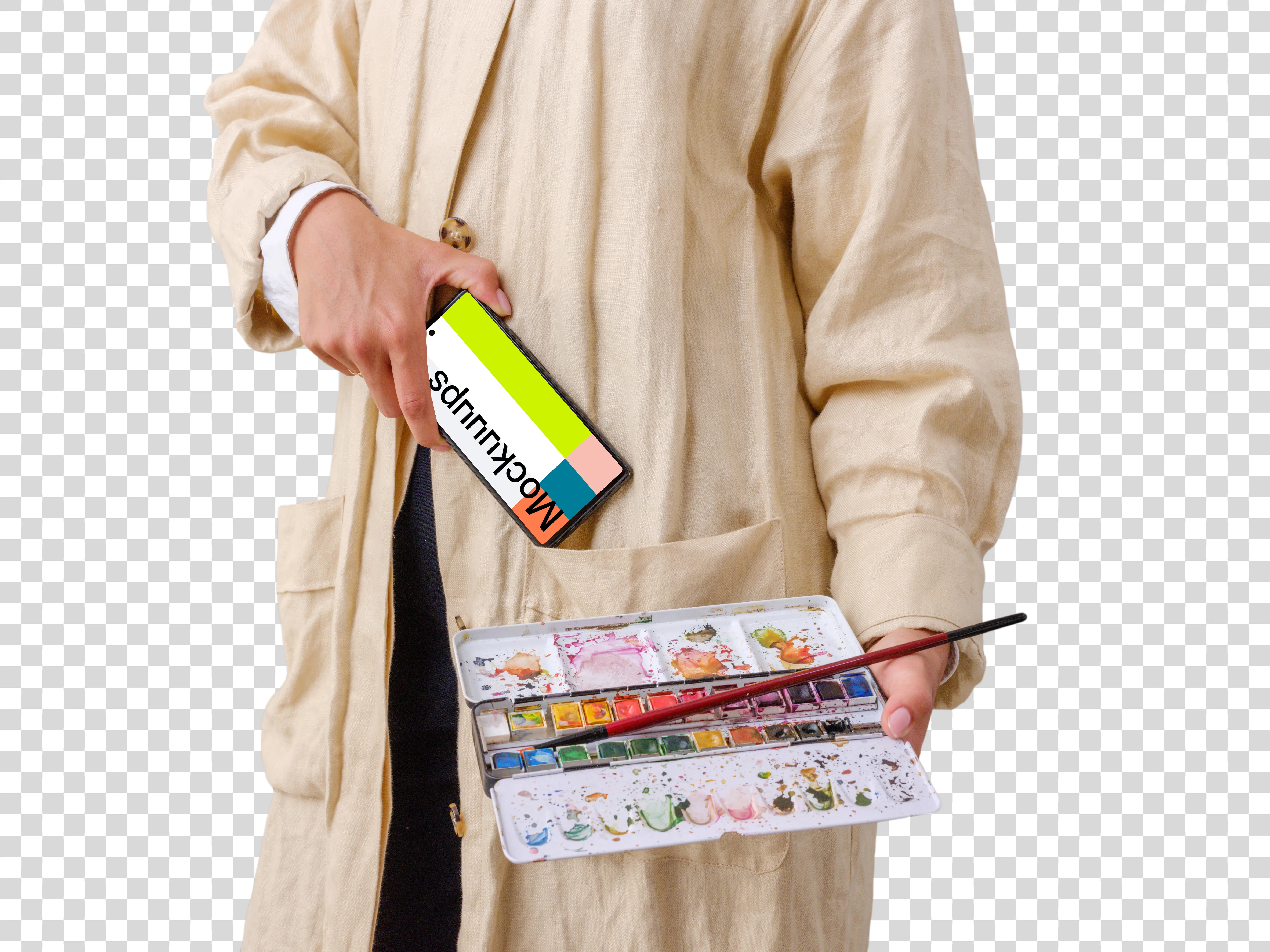 Female artist with Google Pixel 6 mockup in her hand