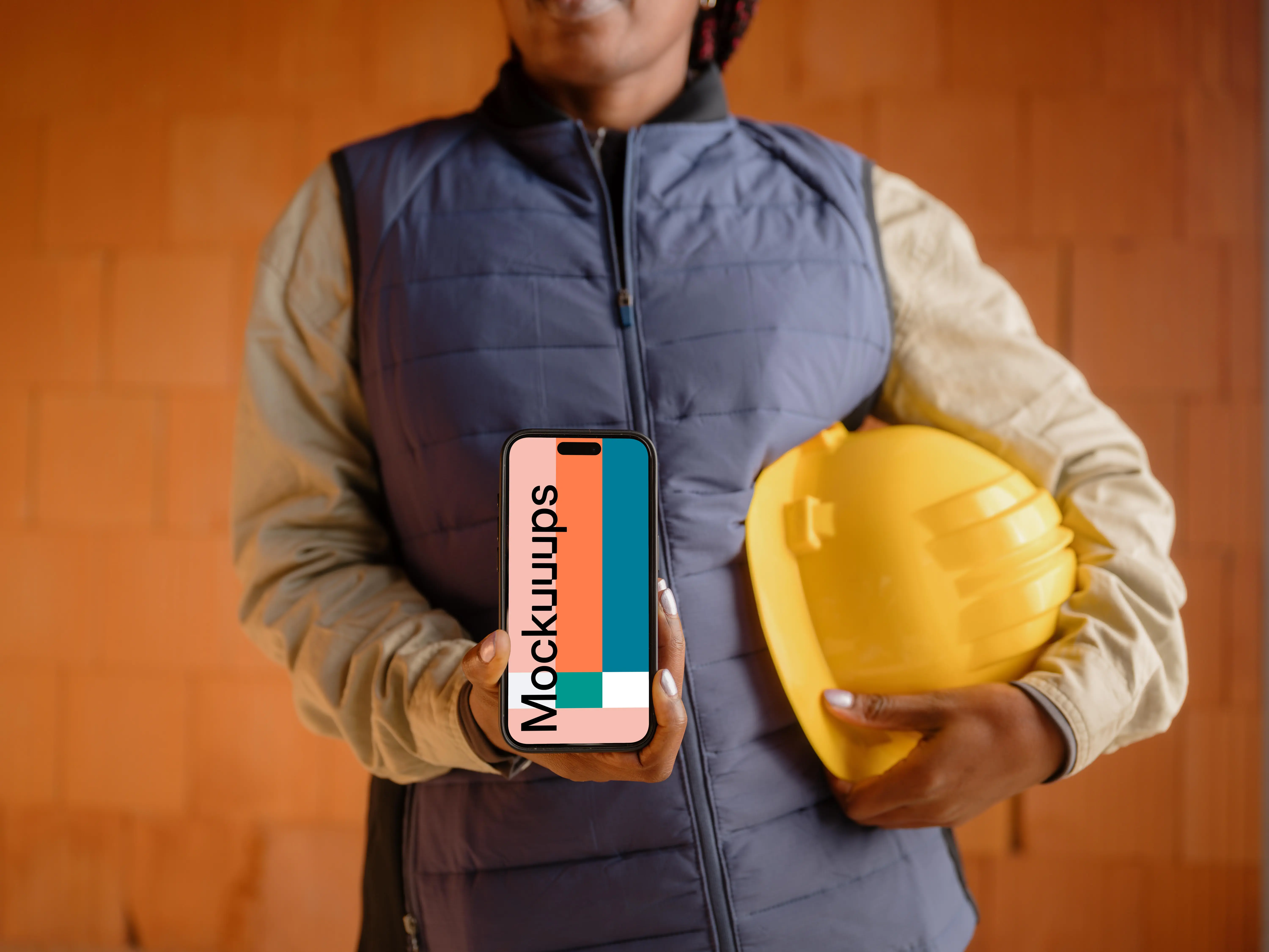 Female builder presenting an iPhone mockup