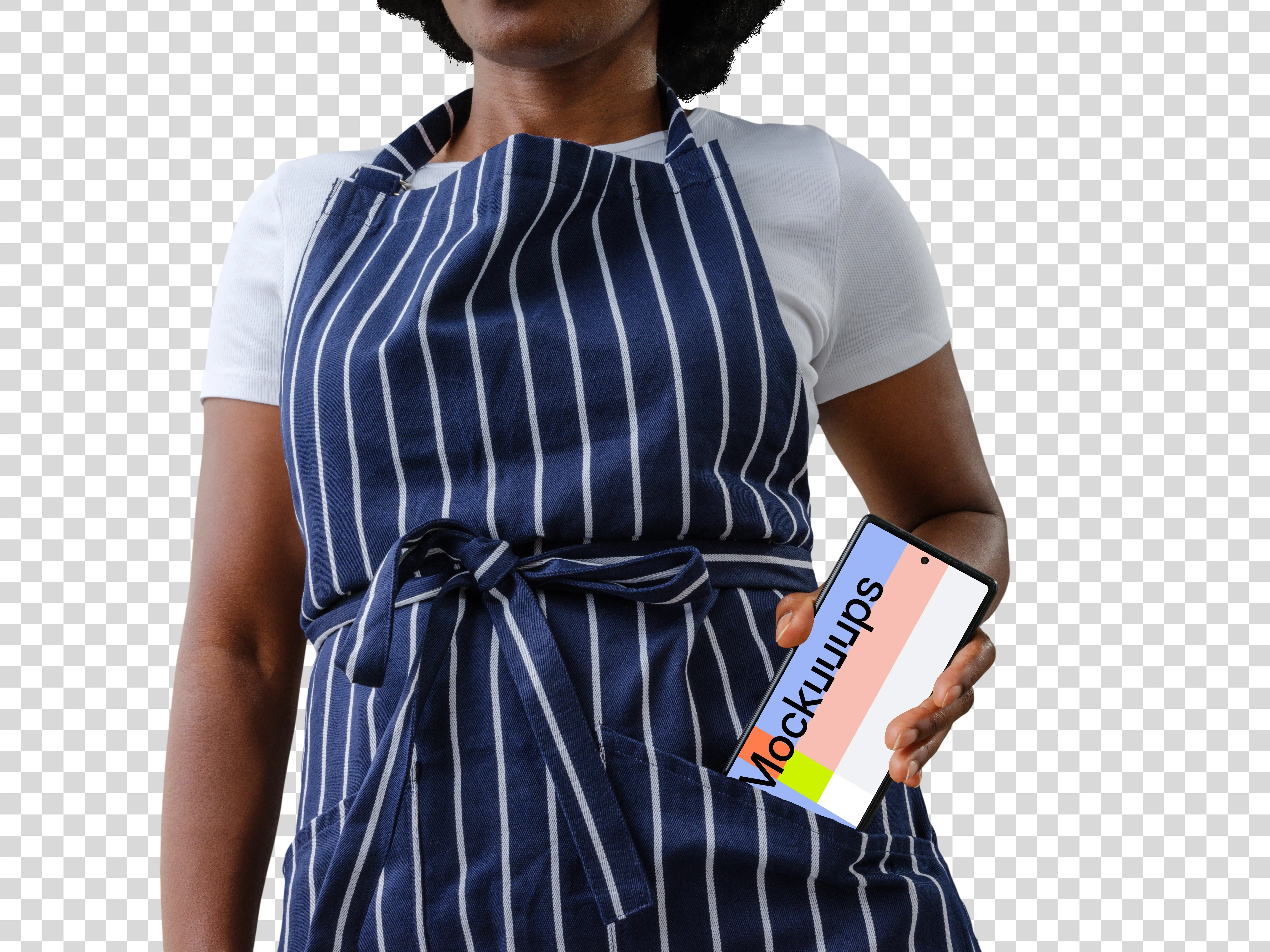 Female chef with a Google Pixel mockup in her hand