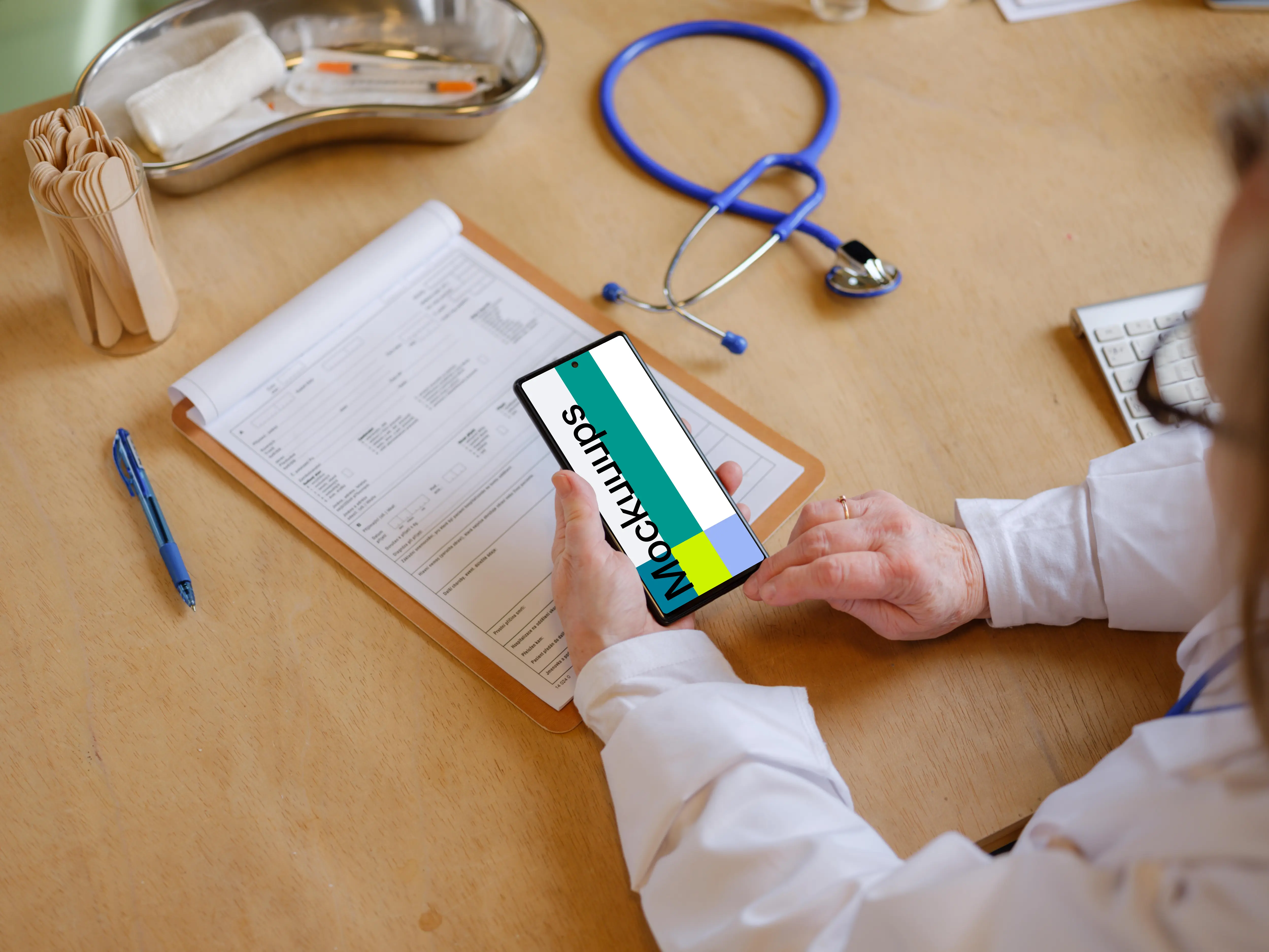 Female doctor working on the phone