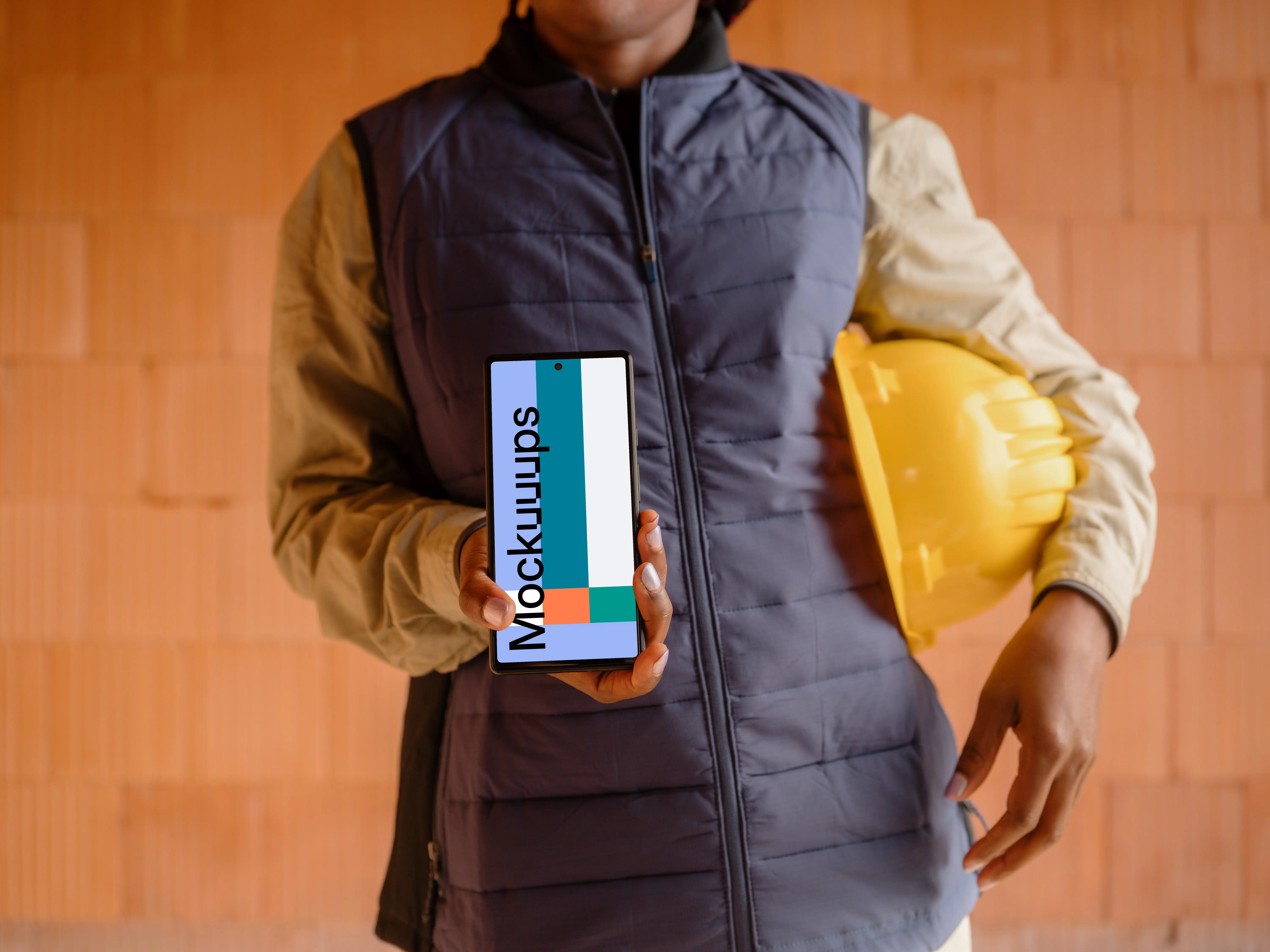 Female engineer holding a Google Pixel 6 mockup