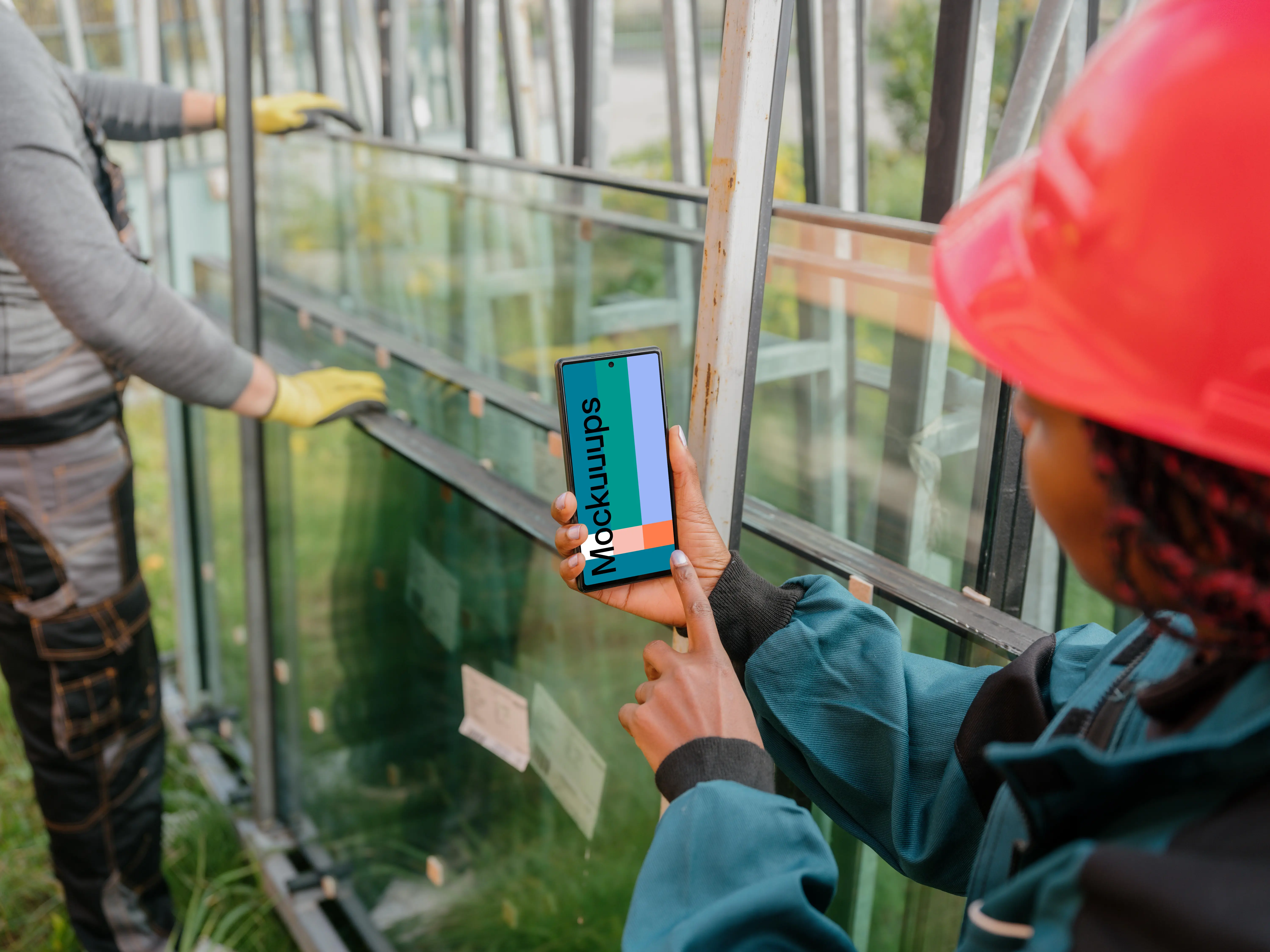 Female engineer working on a Google Pixel 6 mockup