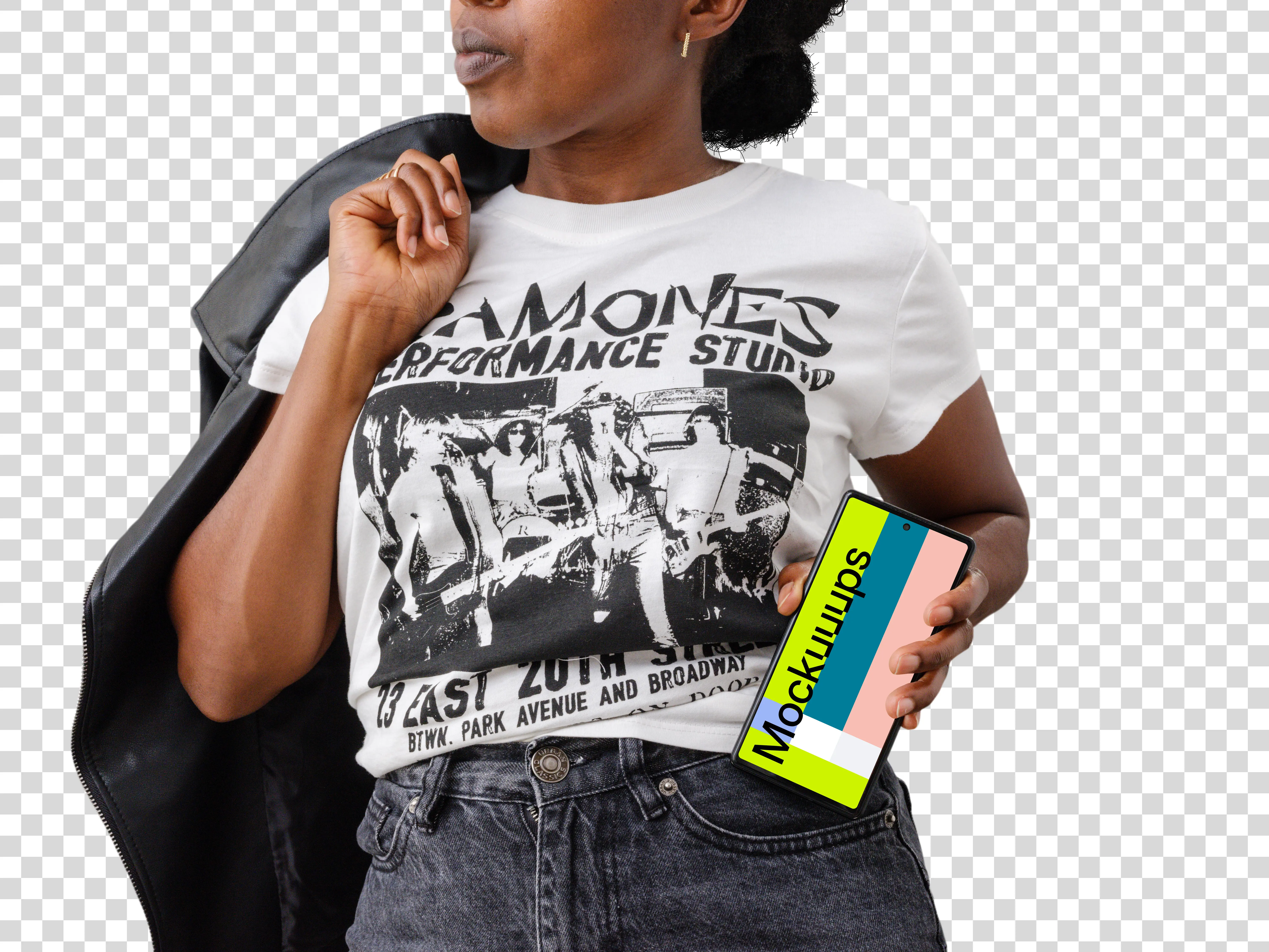 Female fashion lover holding a Google Pixel 6 mockup