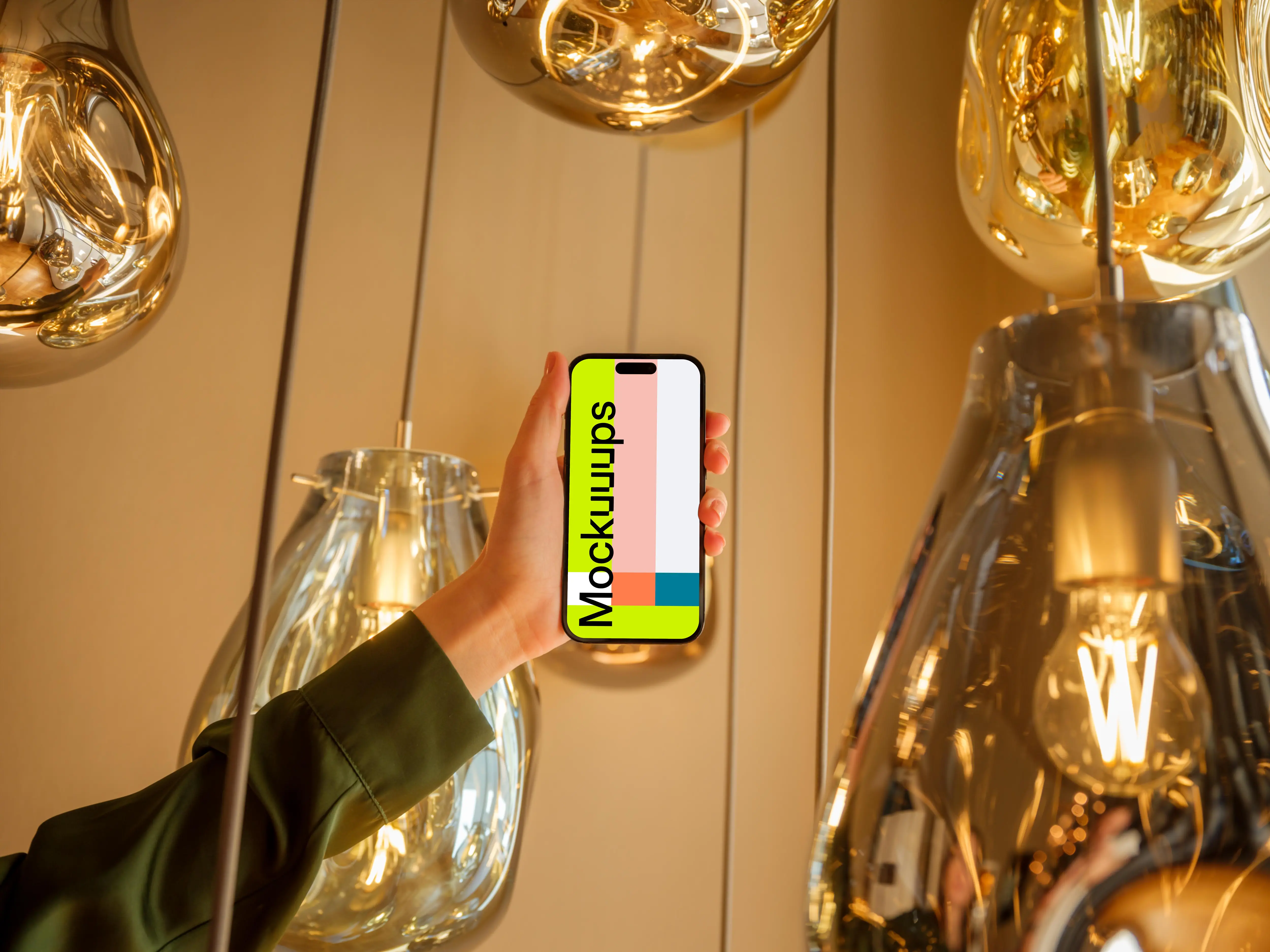 Female hand holding a iPhone in the lounge