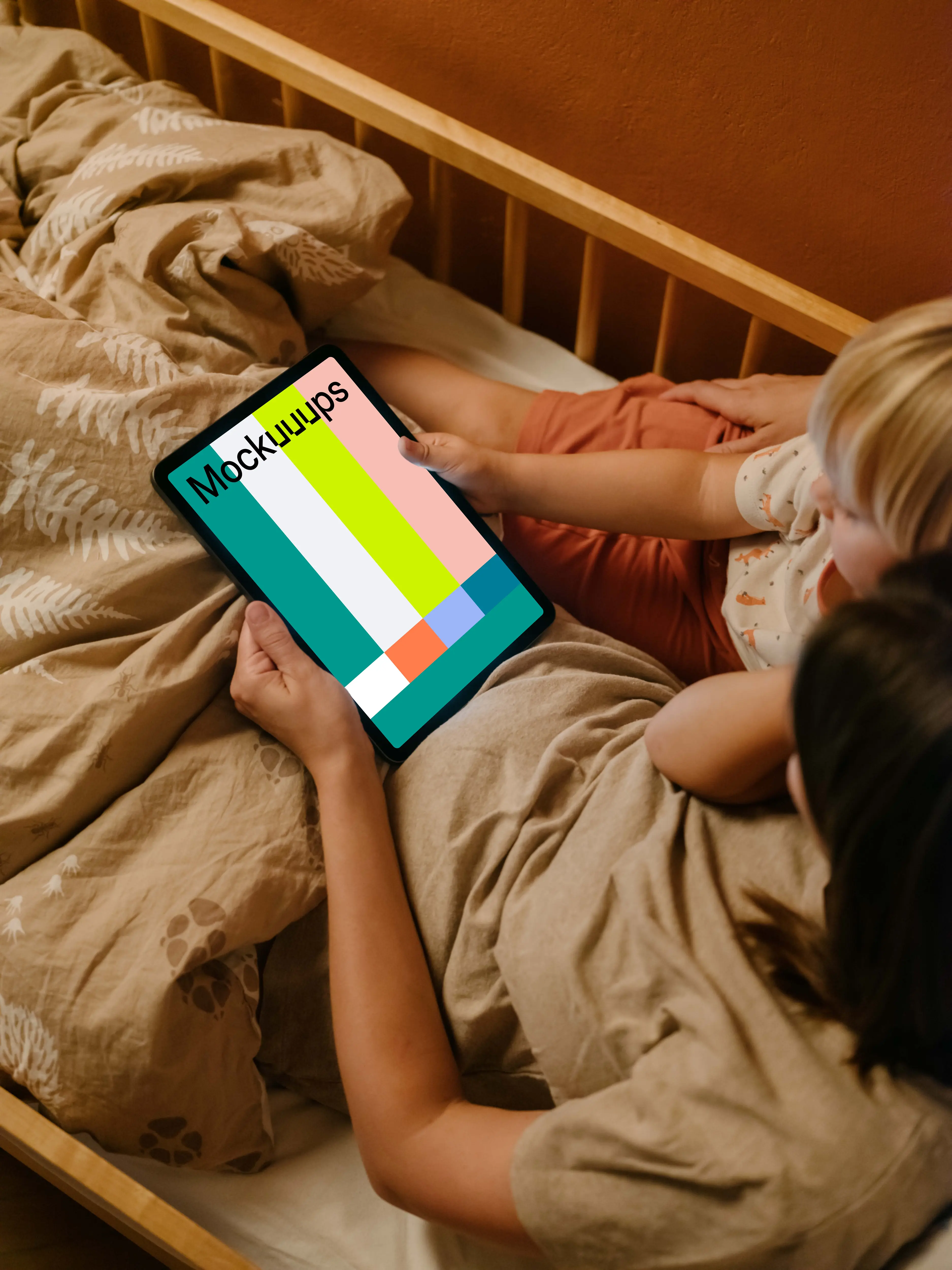 Female hand holding a tablet mockup