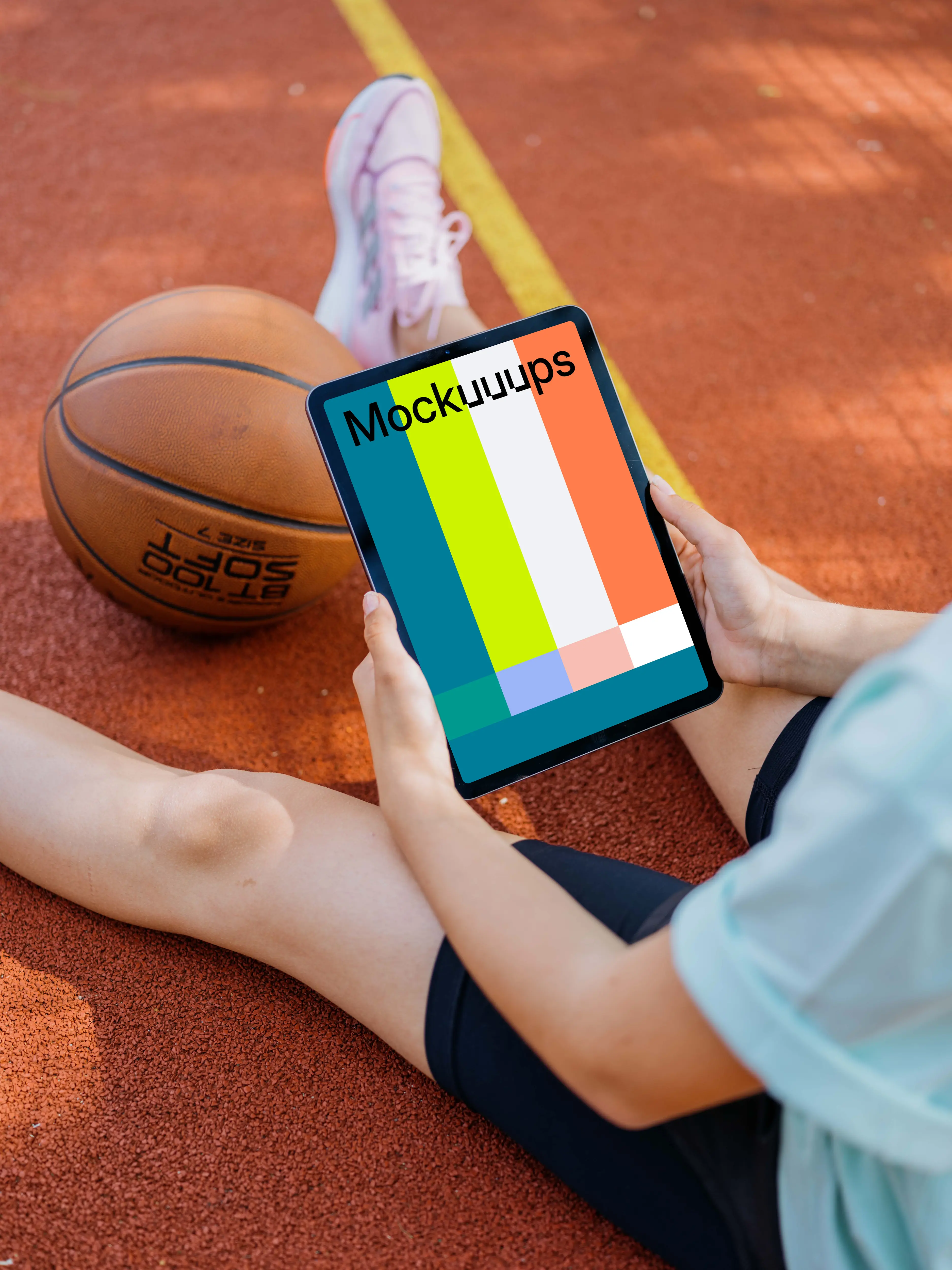 Female hands holding a tablet mockup