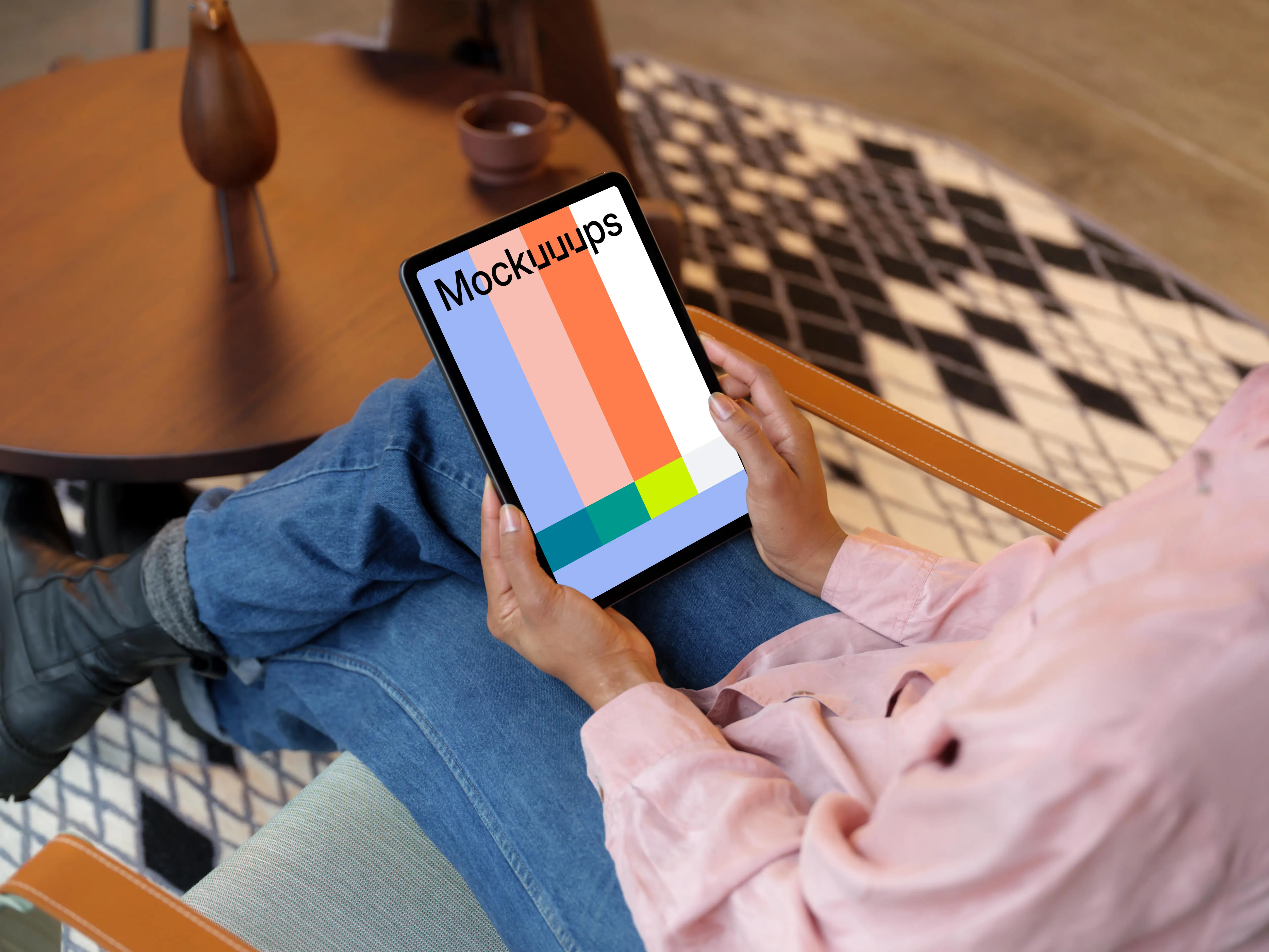 Female holding a tablet mockup
