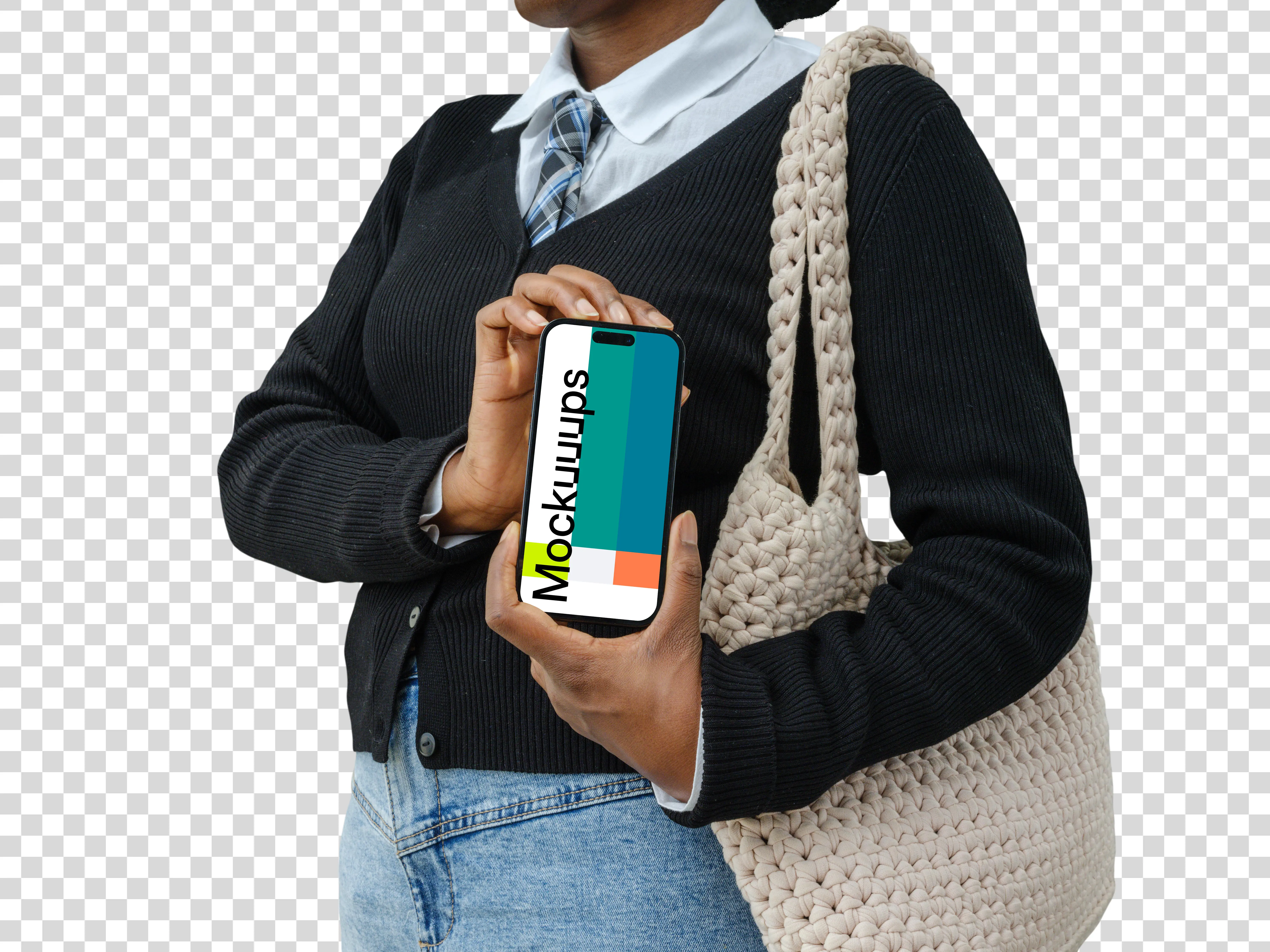 Female holding an iPhone mockup