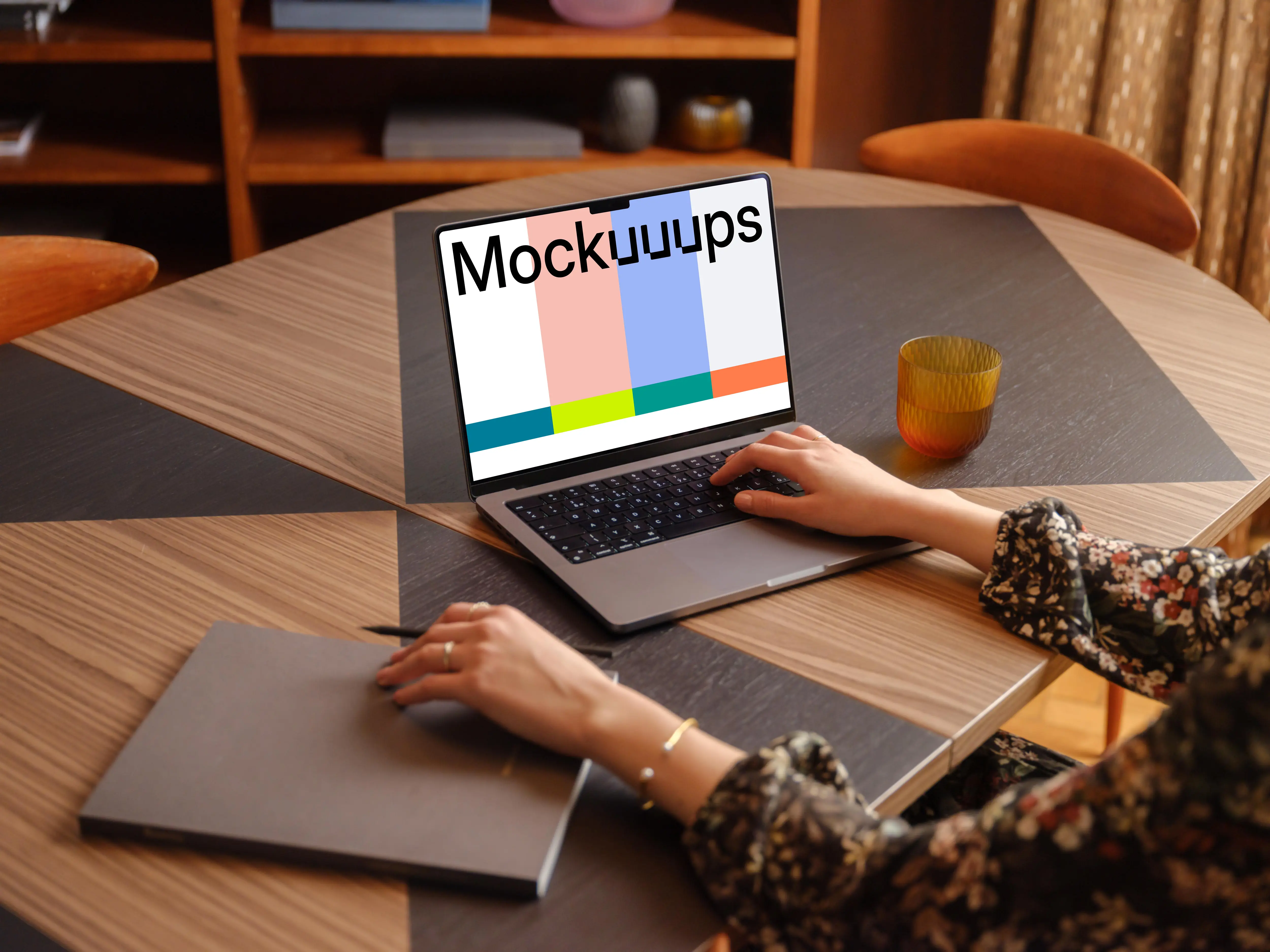 Female professional engaged in office work on MacBook Pro mockup