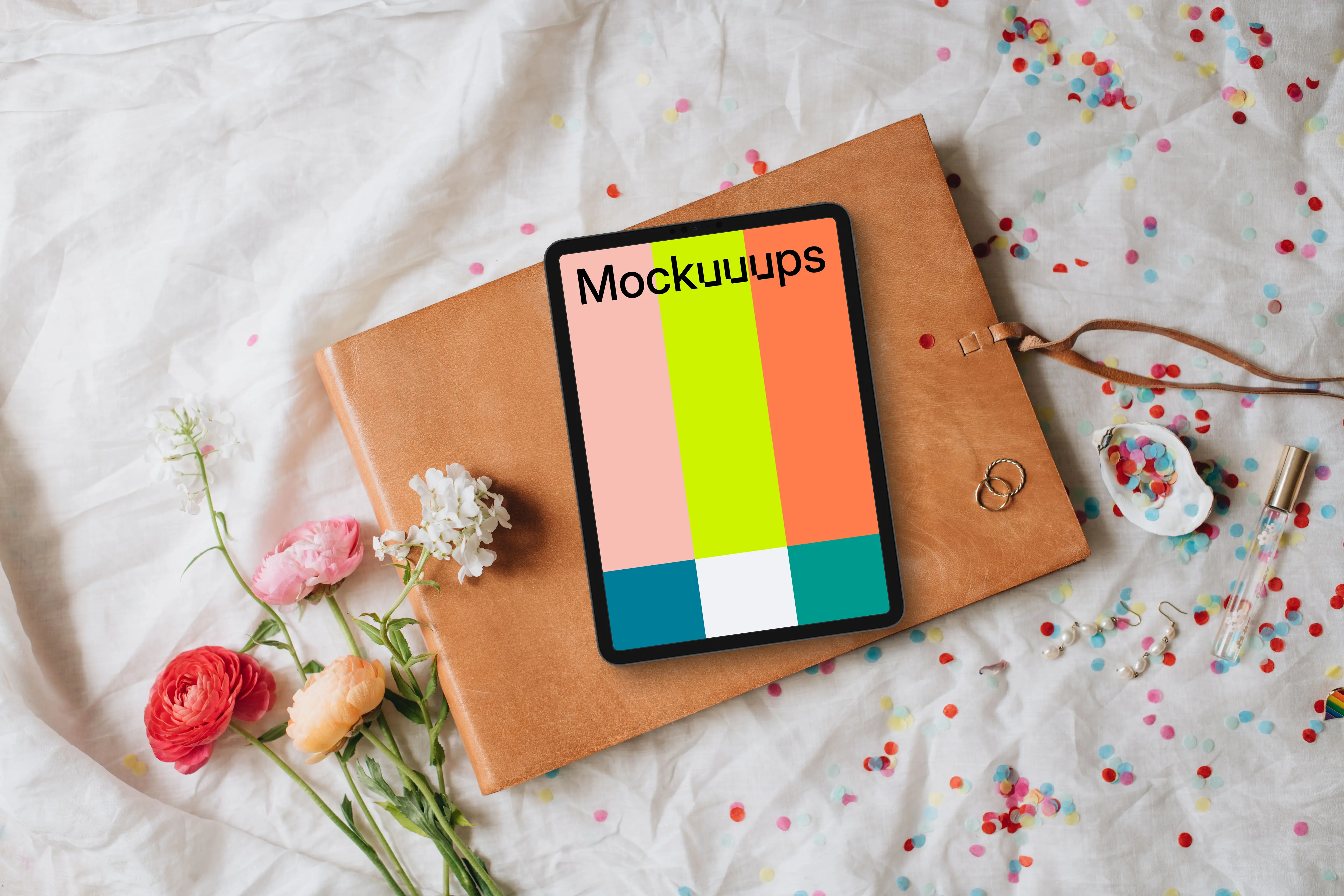 Free iPad mockup with wedding theme