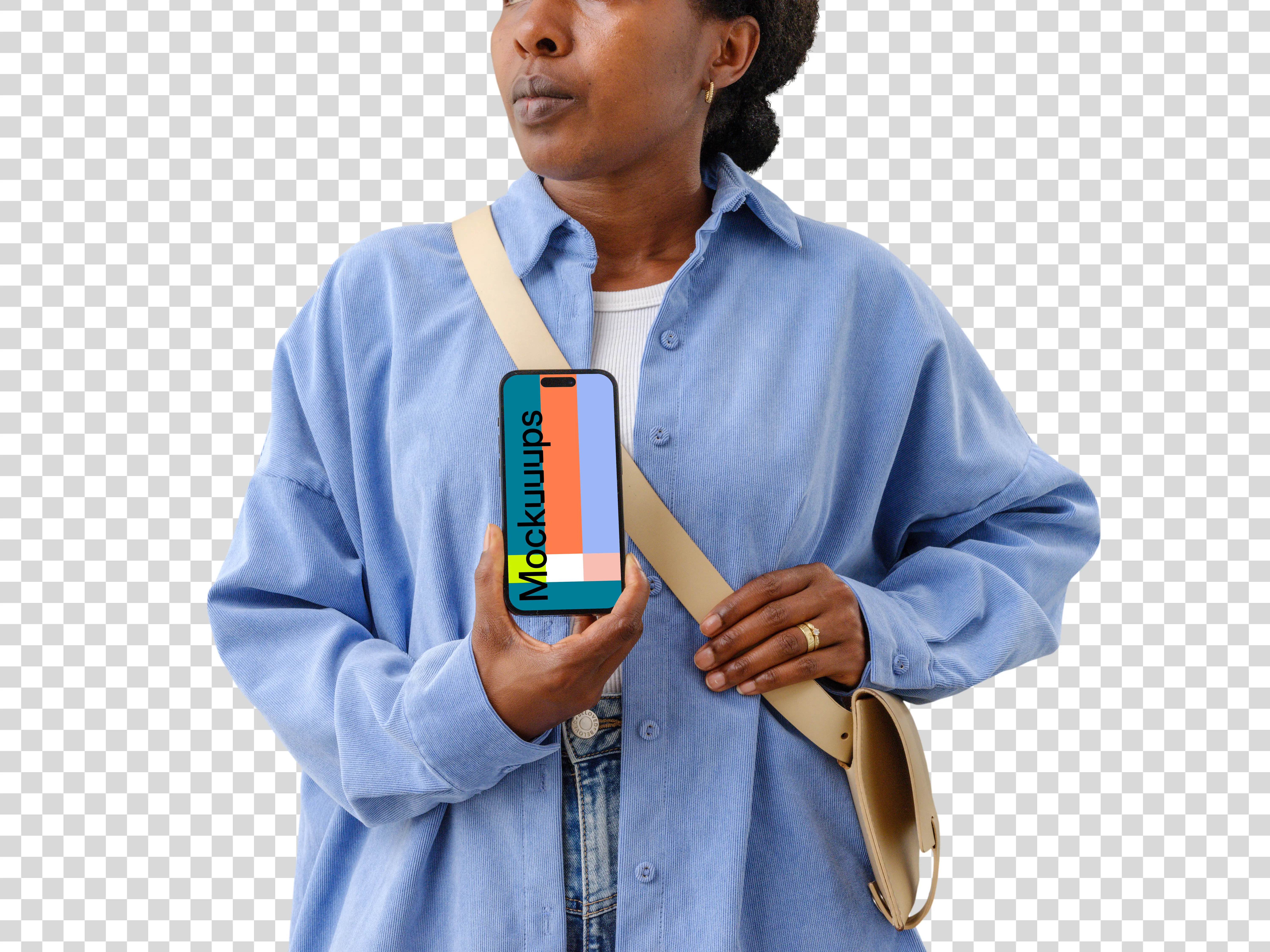 Free Mockup of Female Holding iPhone 14 Pro 