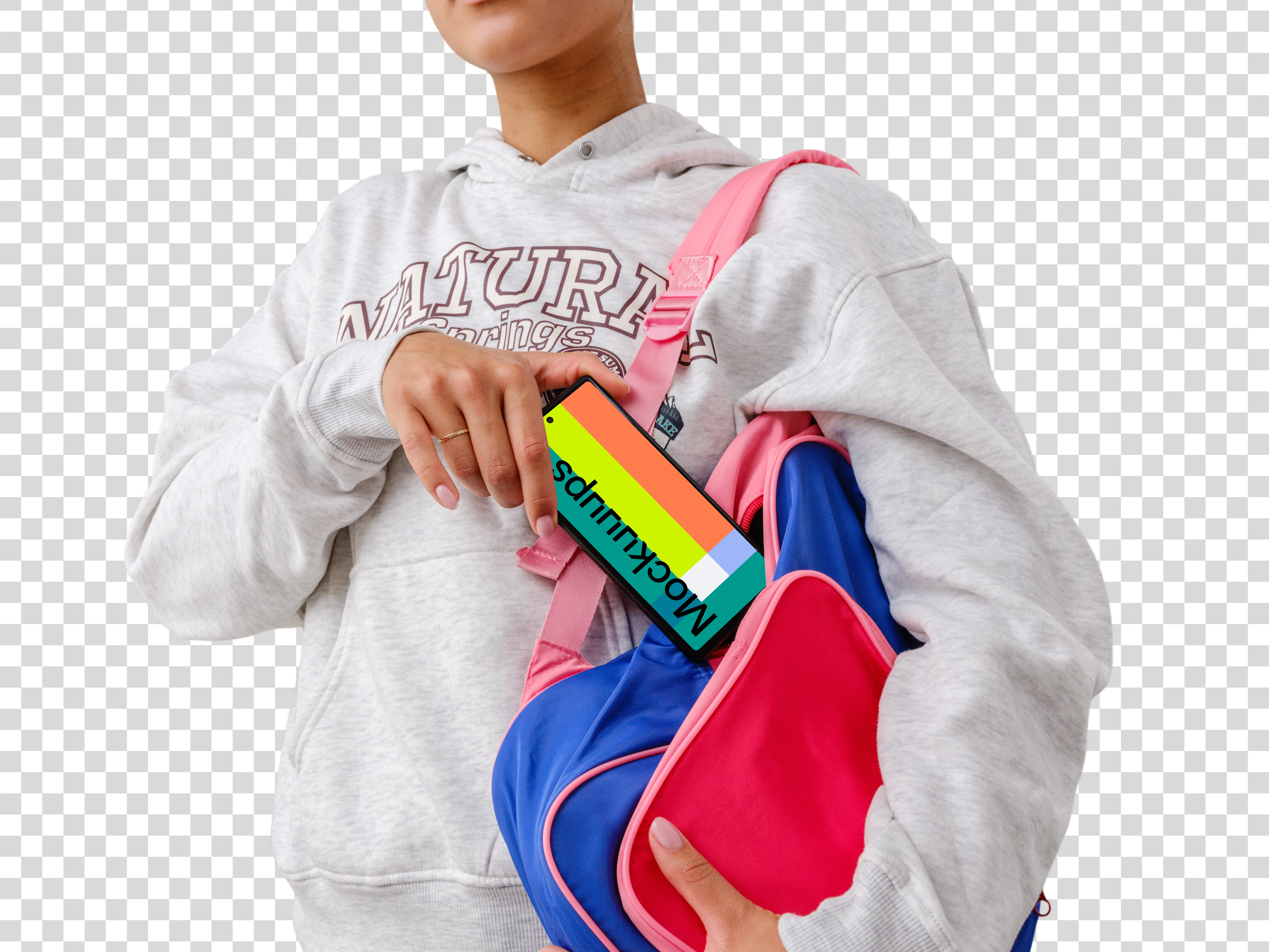 Girly student holding a Google Pixel 6 mockup