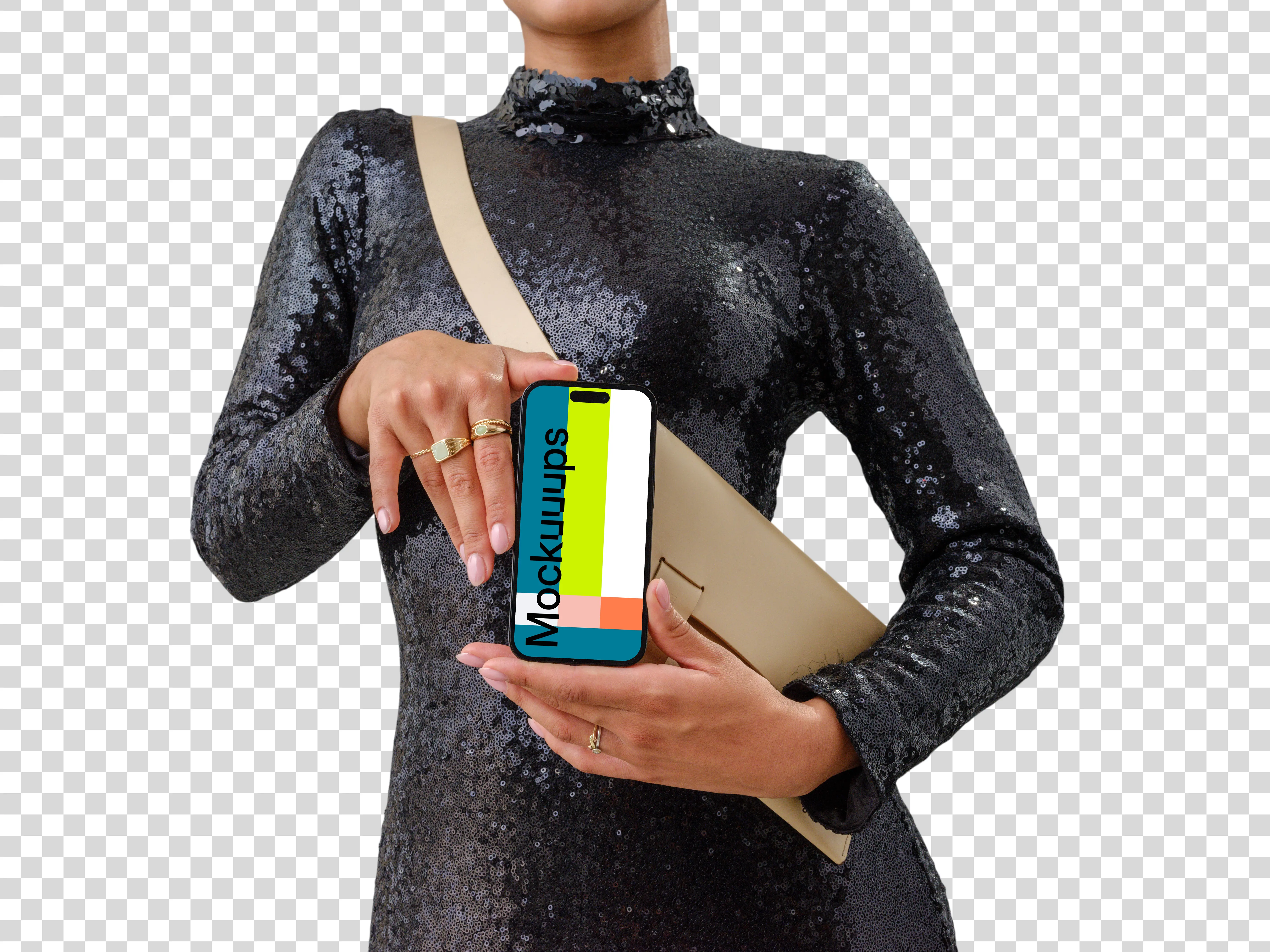 Glamorous dress and an iPhone 14 Pro mockup