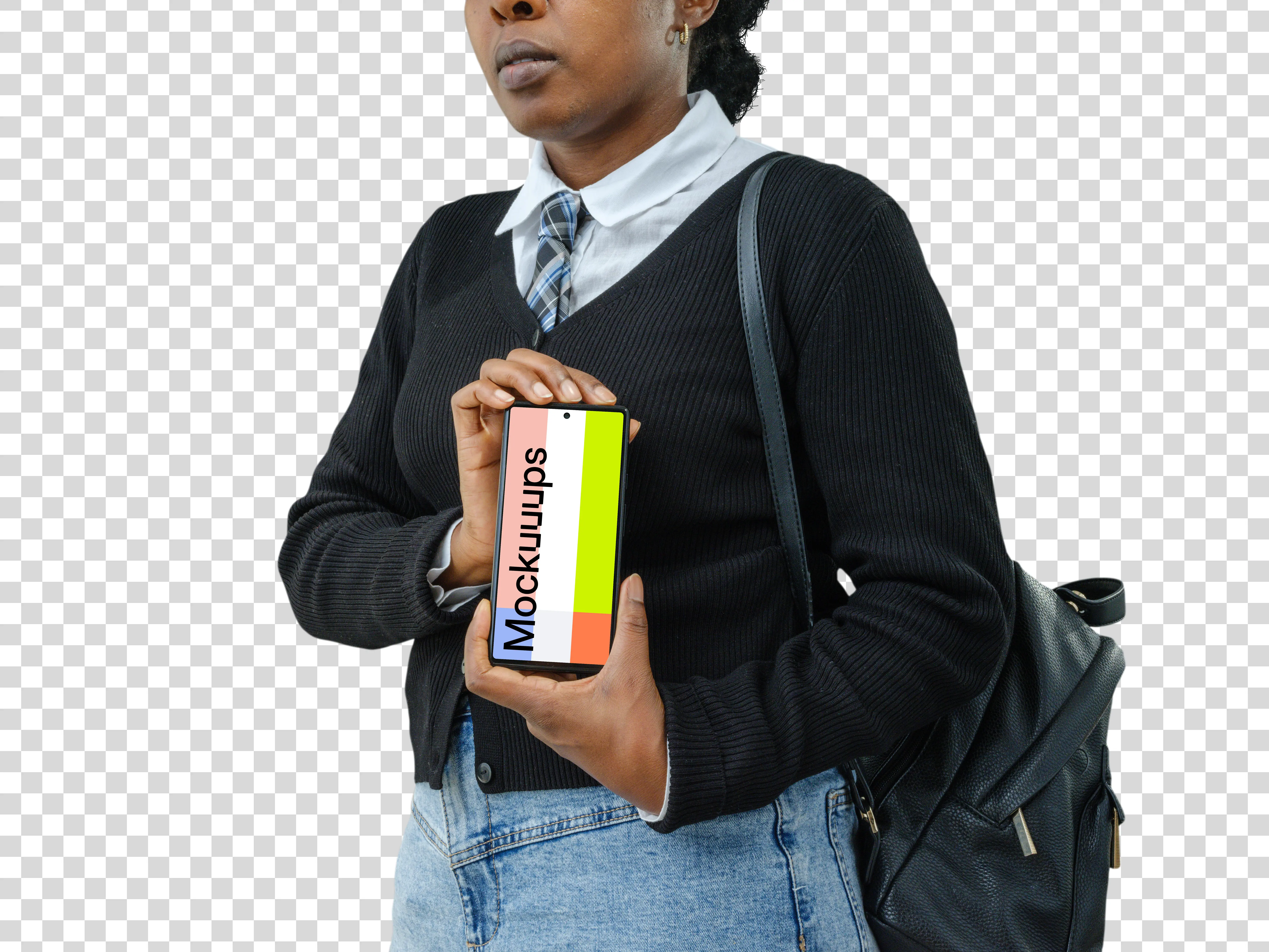 Google pixel 6 mockup and a female student