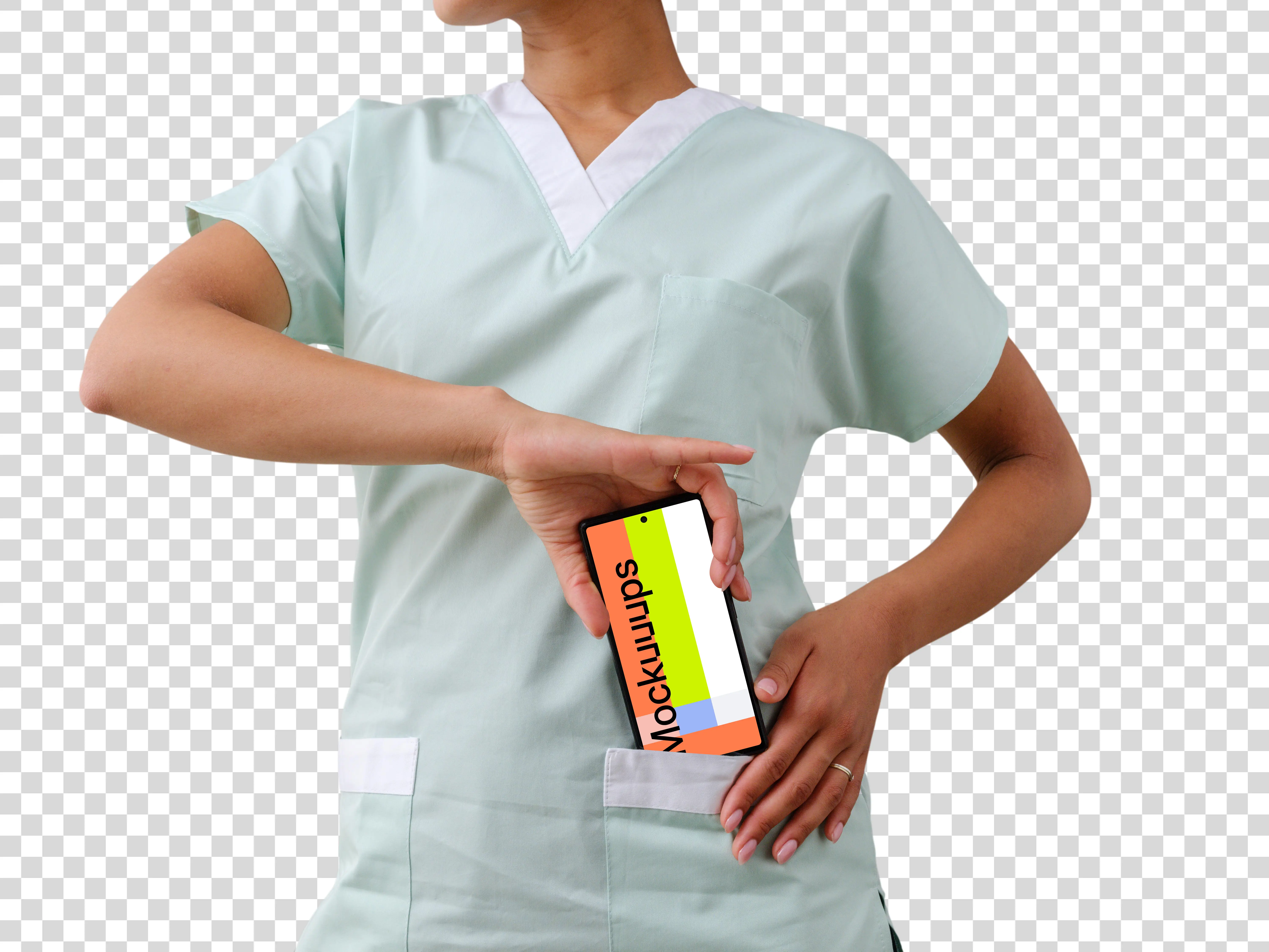 Google Pixel 6 mockup and feminine healthcare professional